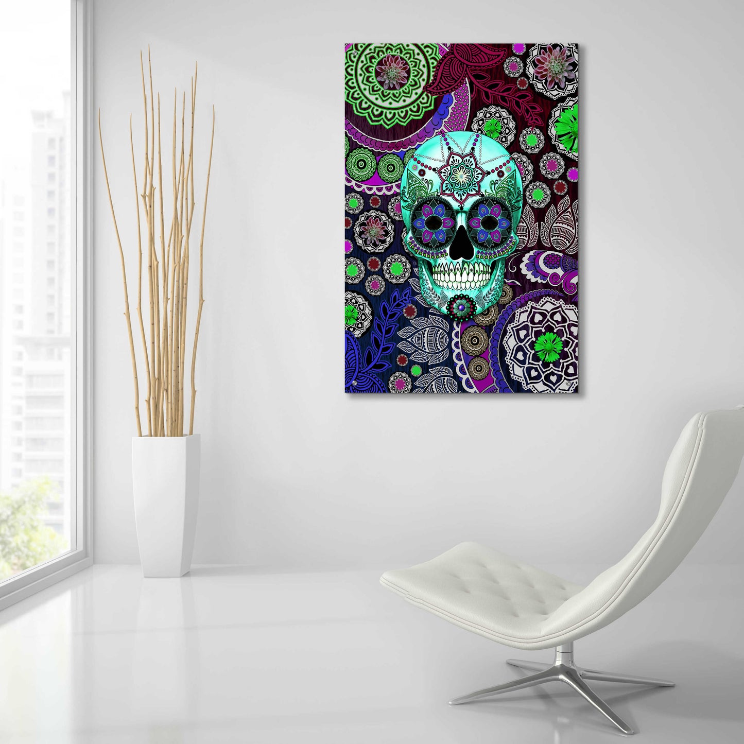 Epic Art 'Sugar Skull Sombrero Night' by Fusion Idol Arts, Acrylic Glass Wall Art,24x36