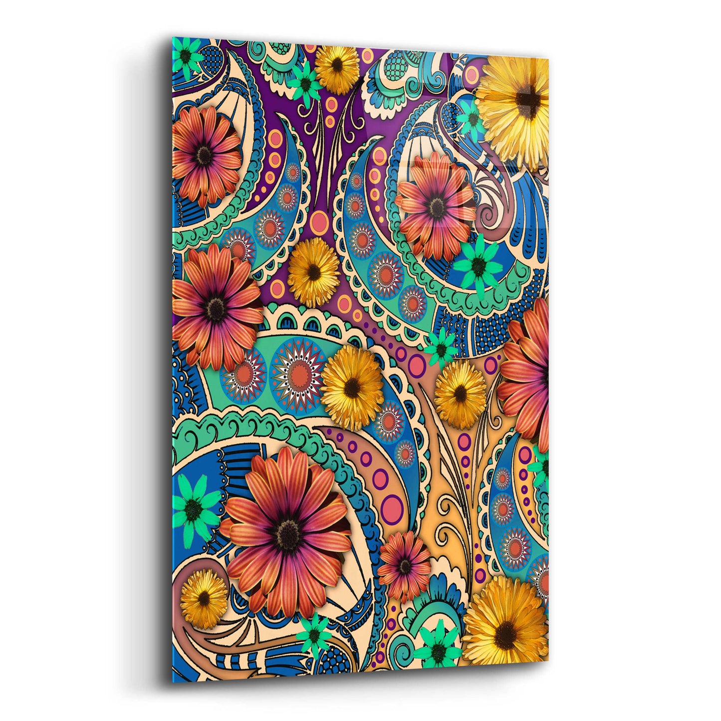 Epic Art 'Petals and Paisley' by Fusion Idol Arts, Acrylic Glass Wall Art,12x16