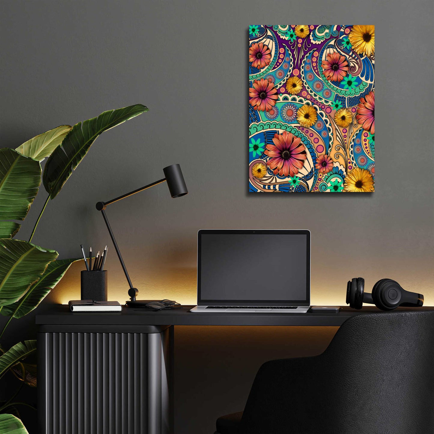 Epic Art 'Petals and Paisley' by Fusion Idol Arts, Acrylic Glass Wall Art,12x16