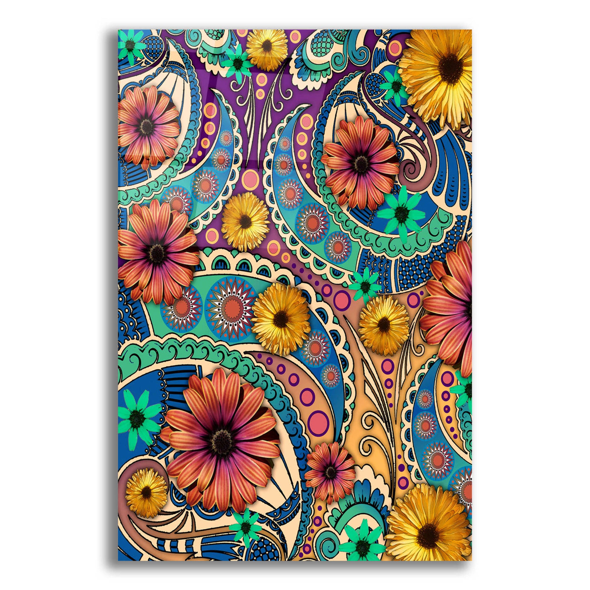 Epic Art 'Petals and Paisley' by Fusion Idol Arts, Acrylic Glass Wall Art,12x16