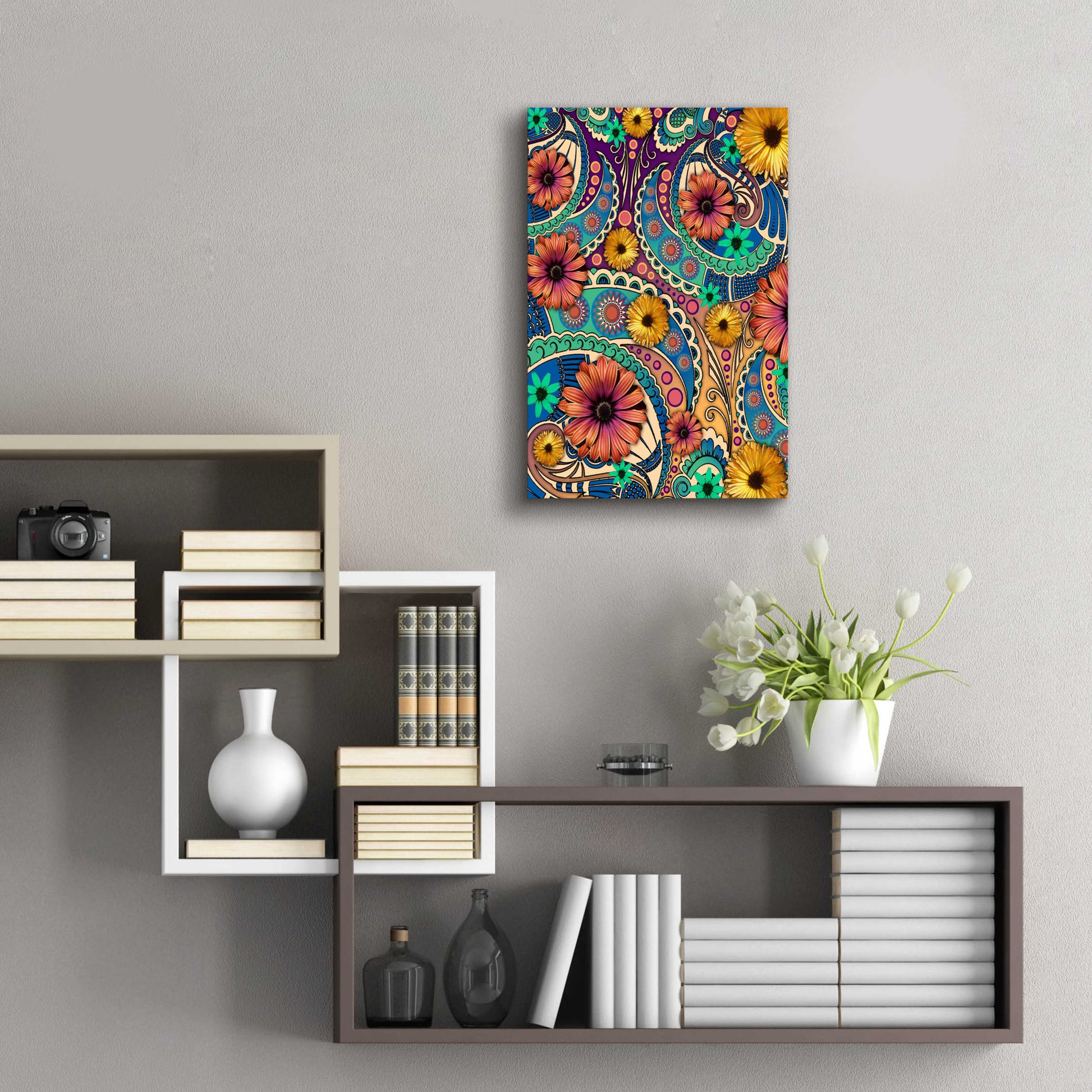 Epic Art 'Petals and Paisley' by Fusion Idol Arts, Acrylic Glass Wall Art,16x24