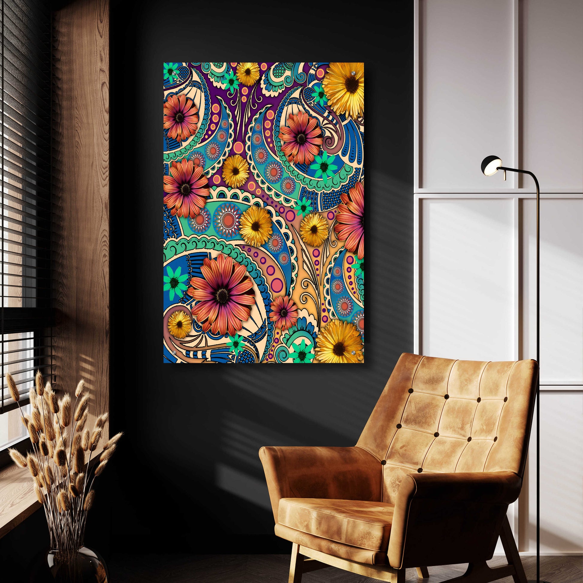 Epic Art 'Petals and Paisley' by Fusion Idol Arts, Acrylic Glass Wall Art,24x36