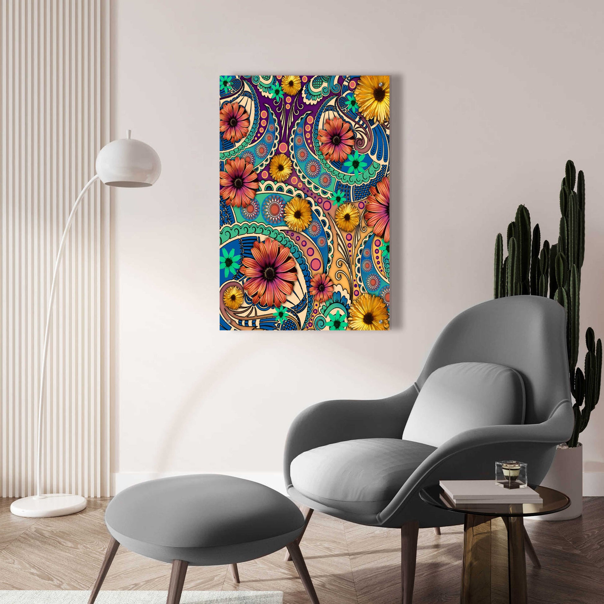 Epic Art 'Petals and Paisley' by Fusion Idol Arts, Acrylic Glass Wall Art,24x36