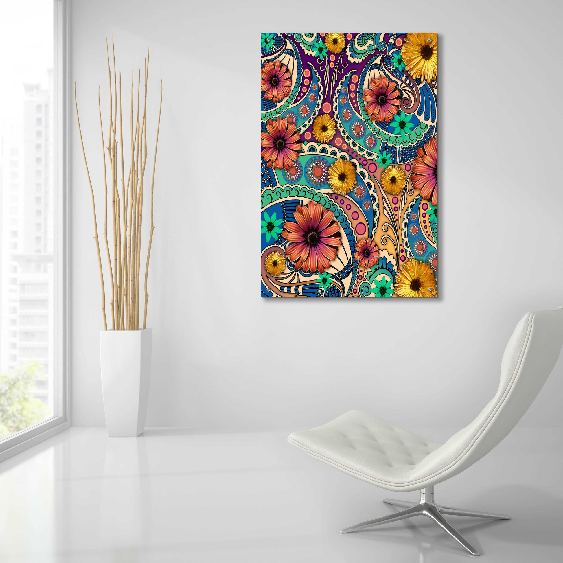 Epic Art 'Petals and Paisley' by Fusion Idol Arts, Acrylic Glass Wall Art,24x36