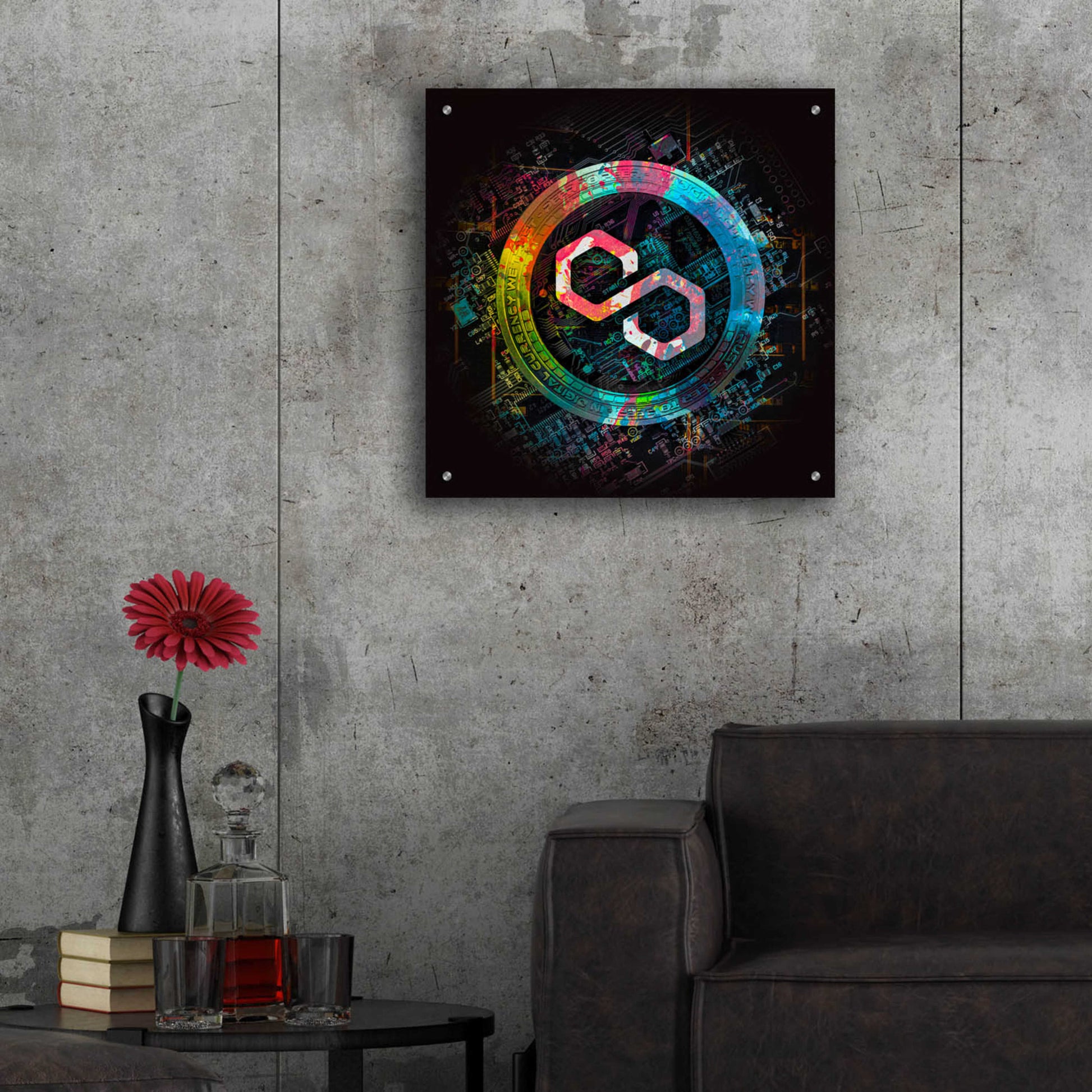 Epic Art 'Polygon Crypto Giga Coin' by Epic Portfolio, Acrylic Glass Wall Art,24x24