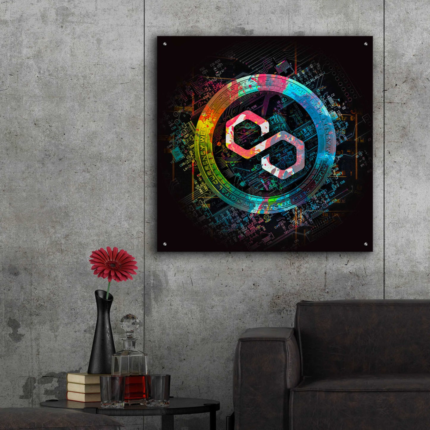 Epic Art 'Polygon Crypto Giga Coin' by Epic Portfolio, Acrylic Glass Wall Art,36x36