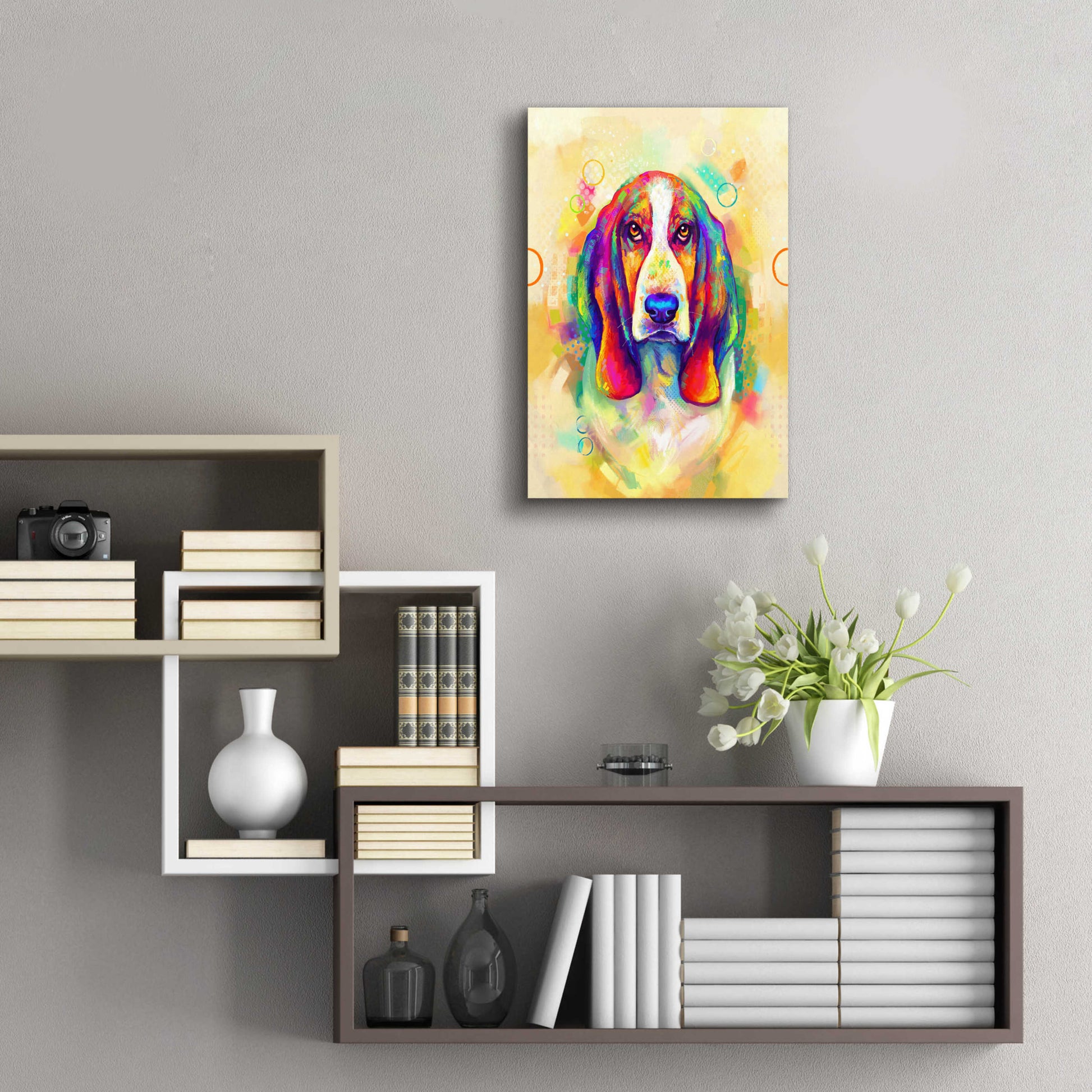 Epic Art 'Pop Art Basset Hound' by Furbaby Affiliates, Acrylic Glass Wall Art,16x24