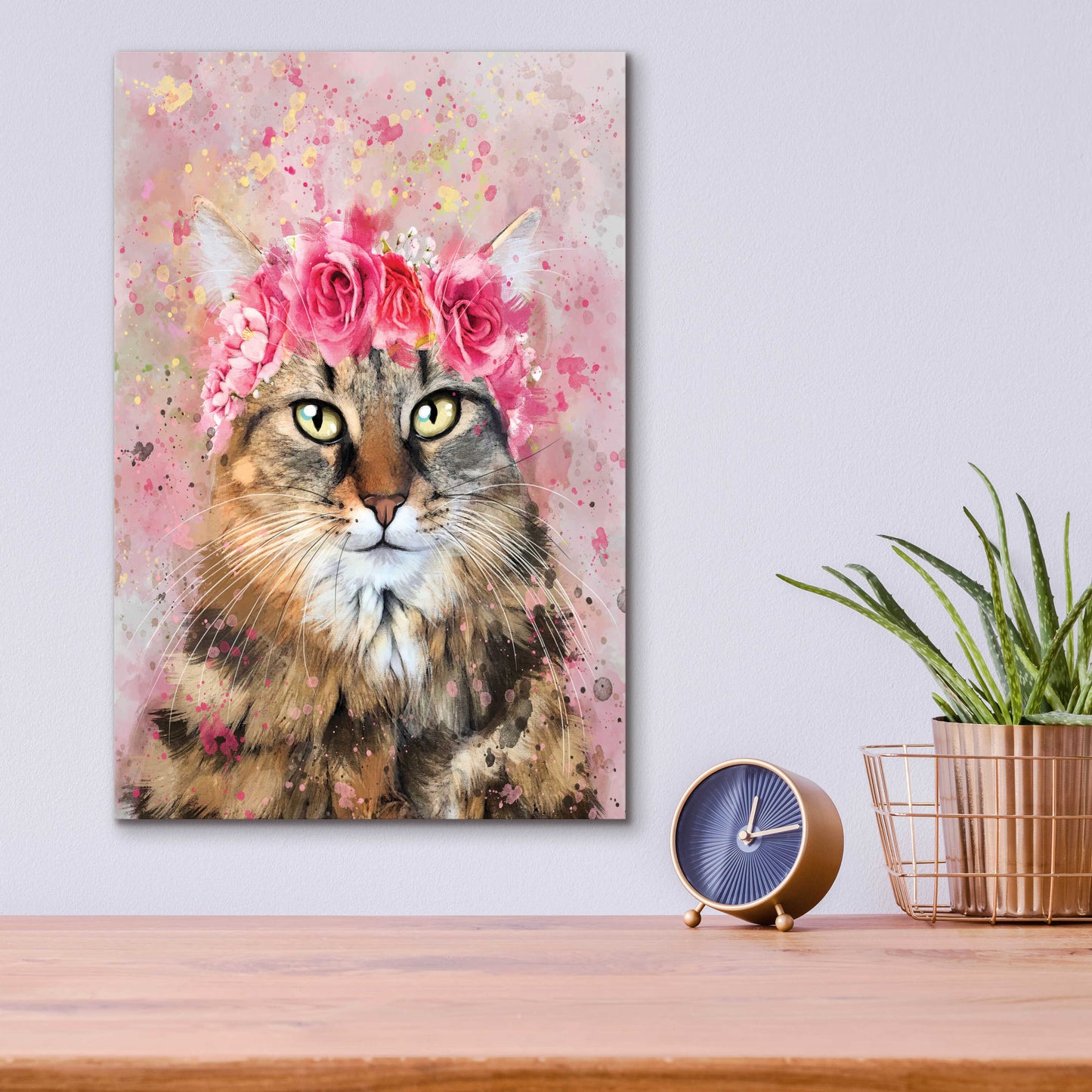 Epic Art 'Flower Crown Tabby Cat 5' by Furbaby Affiliates, Acrylic Glass Wall Art,12x16
