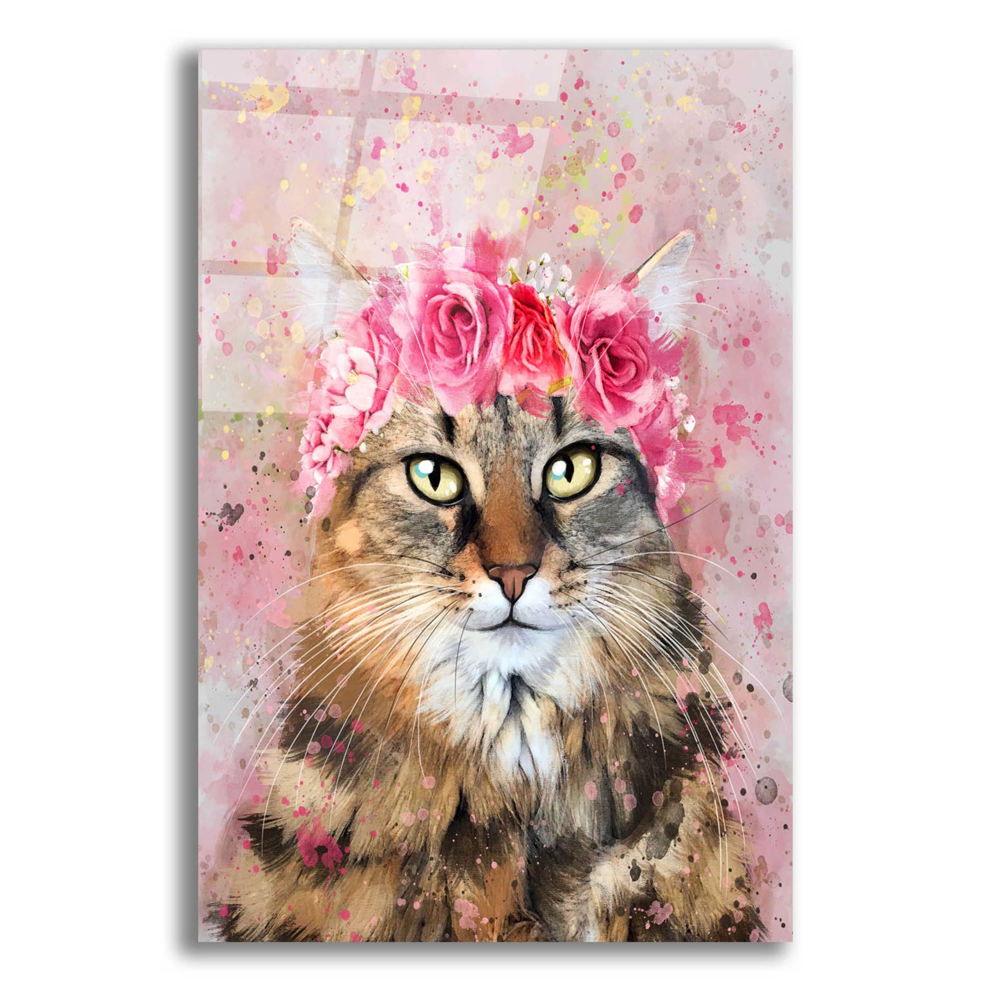 Epic Art 'Flower Crown Tabby Cat 5' by Furbaby Affiliates, Acrylic Glass Wall Art,12x16