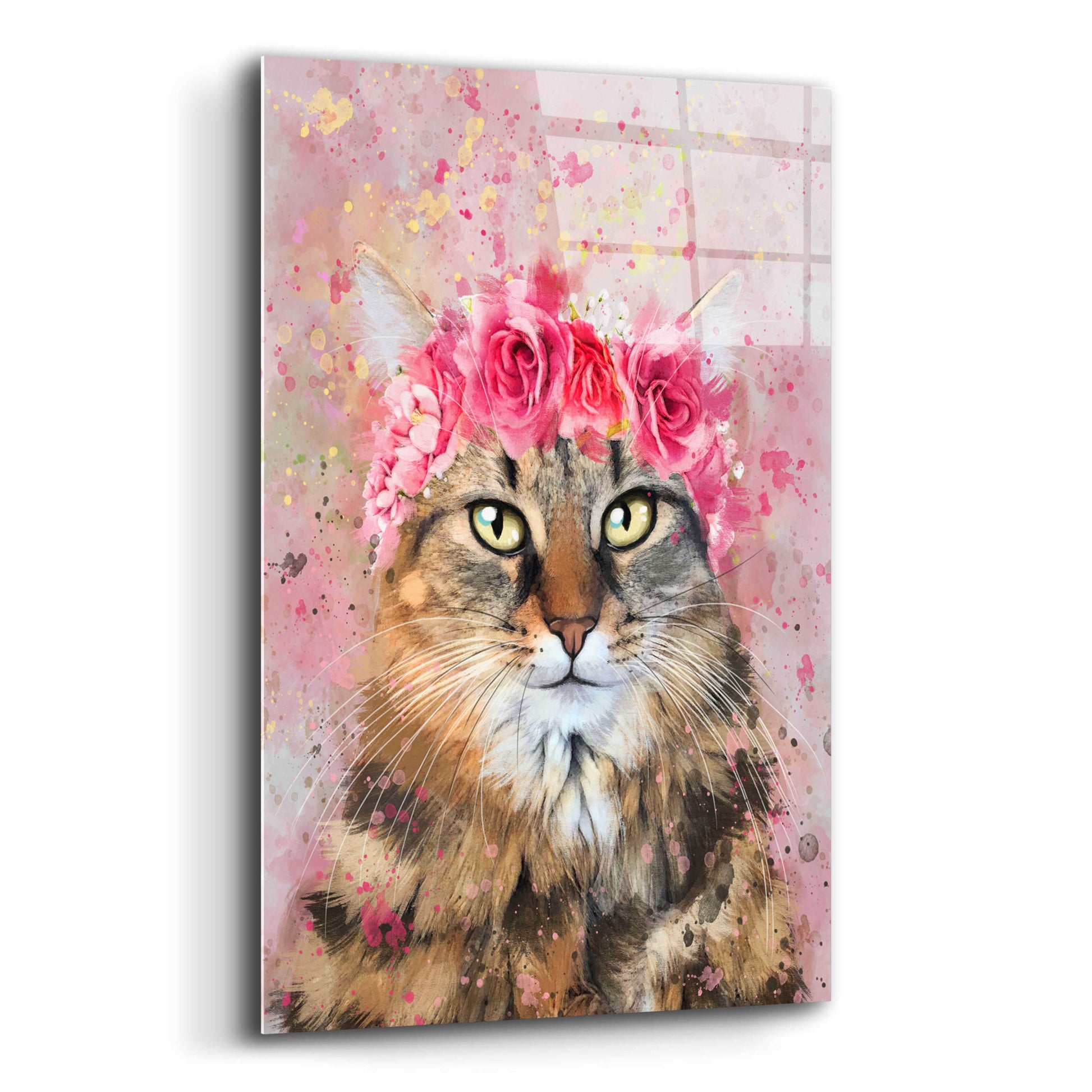 Epic Art 'Flower Crown Tabby Cat 5' by Furbaby Affiliates, Acrylic Glass Wall Art,16x24
