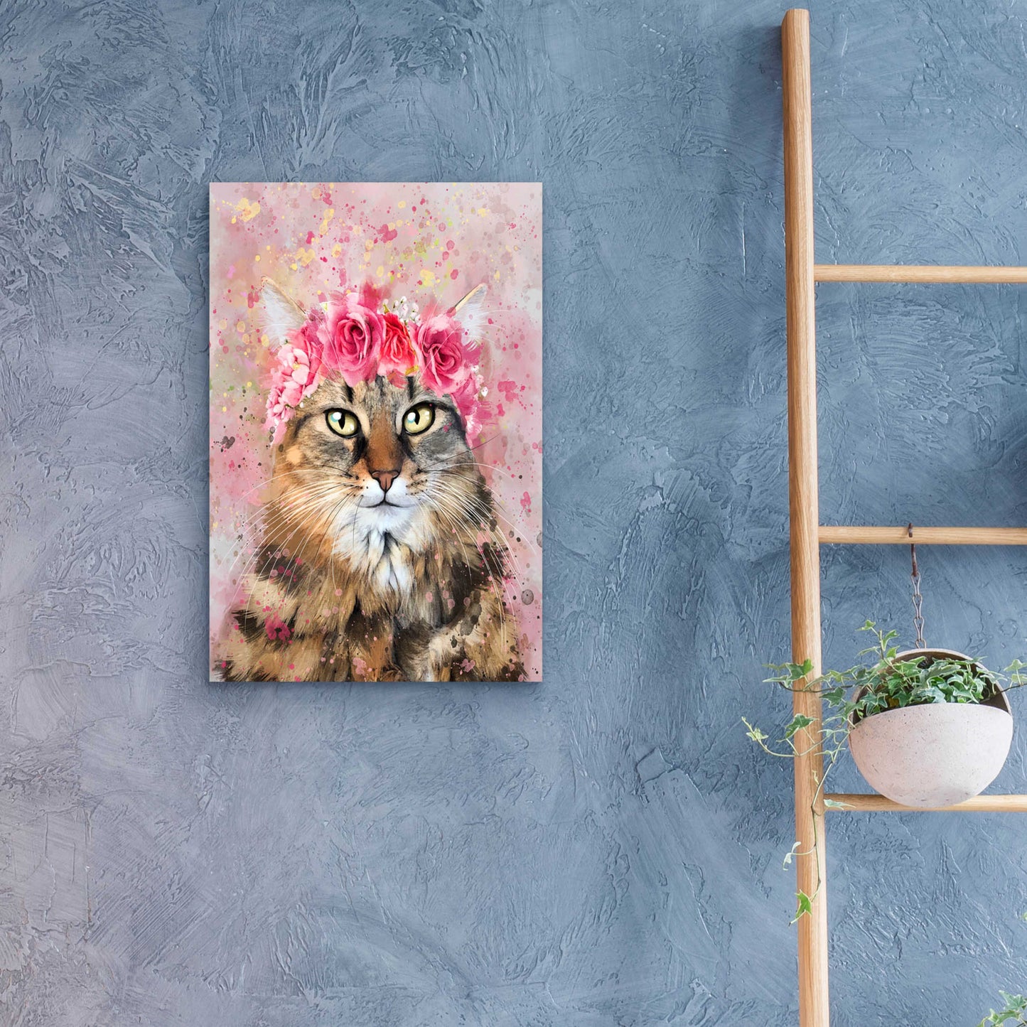 Epic Art 'Flower Crown Tabby Cat 5' by Furbaby Affiliates, Acrylic Glass Wall Art,16x24