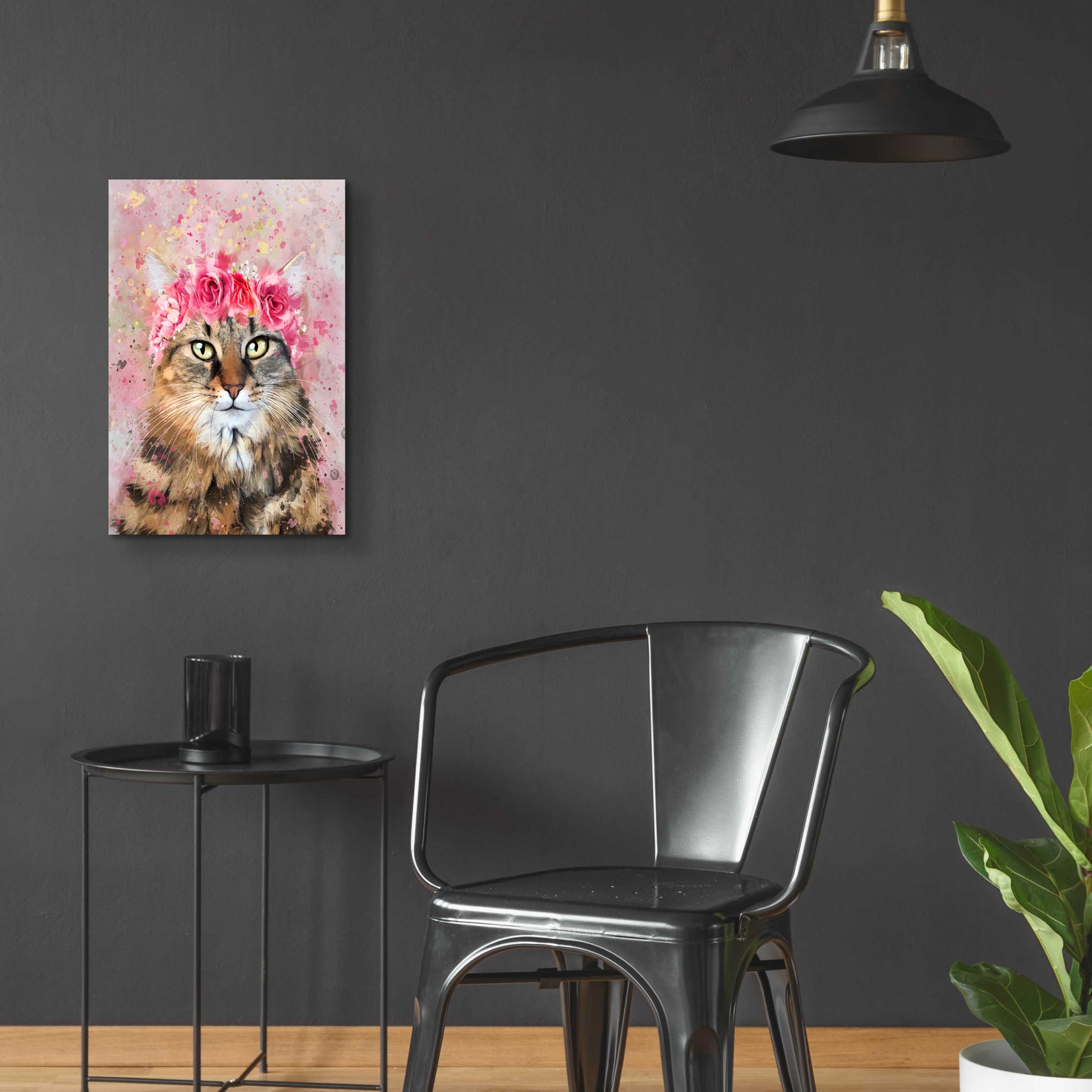 Epic Art 'Flower Crown Tabby Cat 5' by Furbaby Affiliates, Acrylic Glass Wall Art,16x24