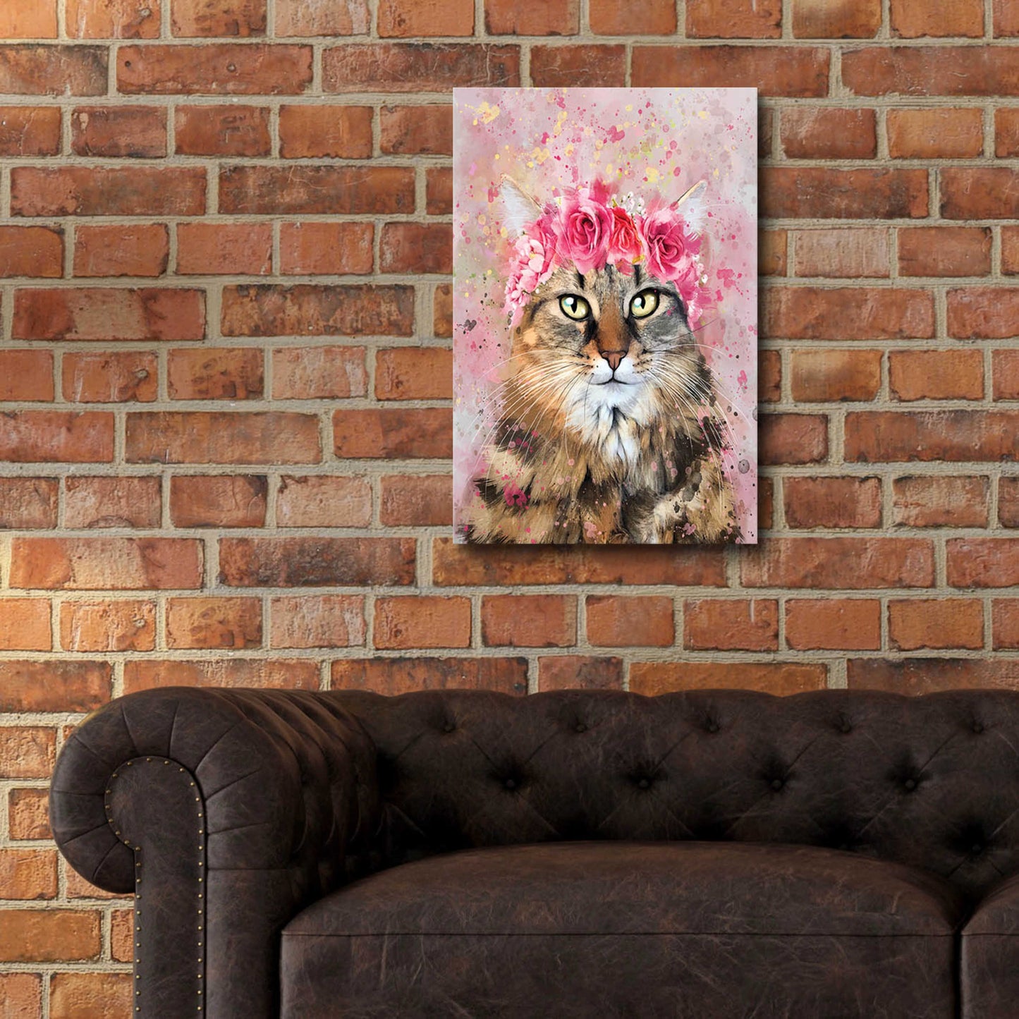 Epic Art 'Flower Crown Tabby Cat 5' by Furbaby Affiliates, Acrylic Glass Wall Art,16x24