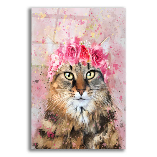 Epic Art 'Flower Crown Tabby Cat 5' by Furbaby Affiliates, Acrylic Glass Wall Art