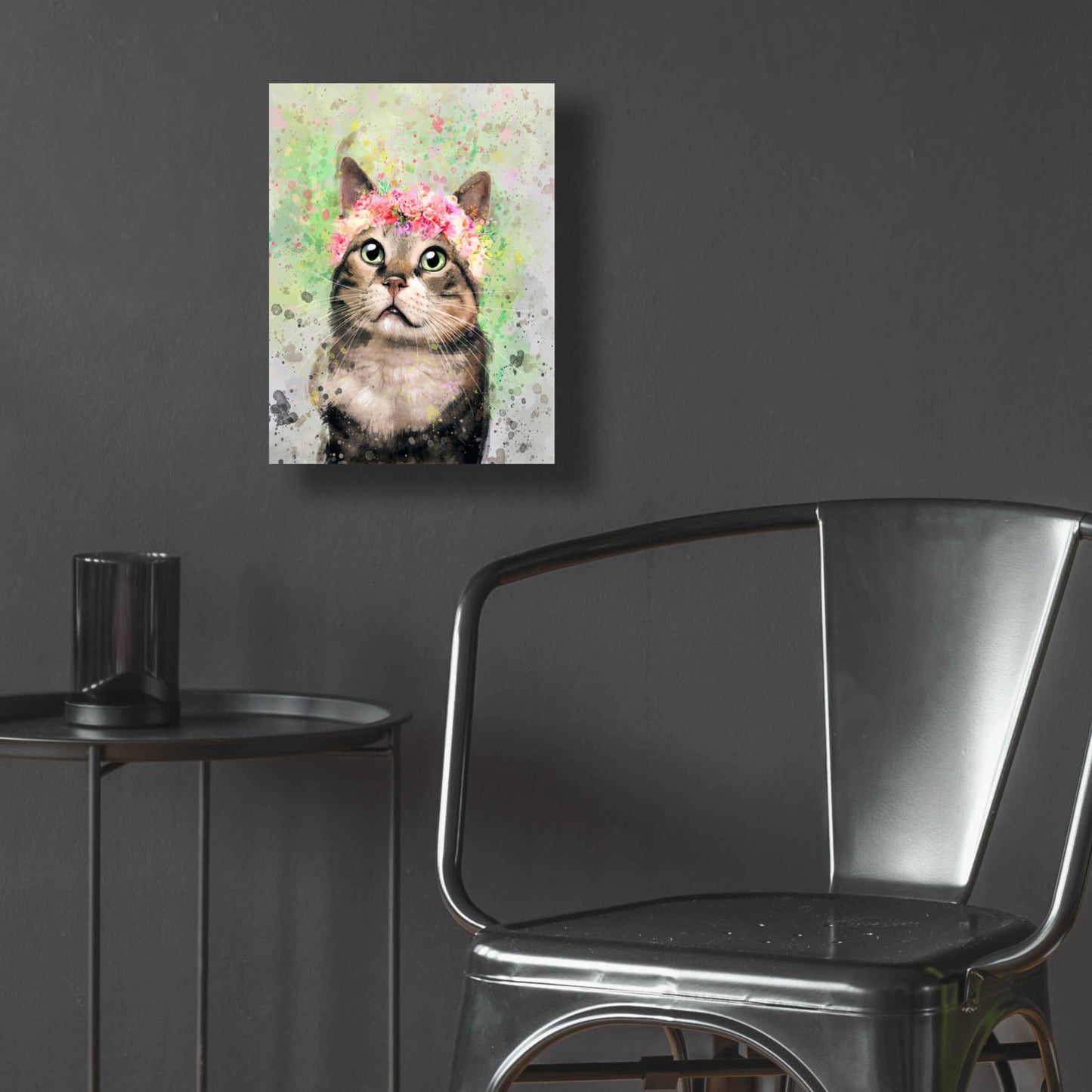 Epic Art 'Flower Crown Tabby Cat 4' by Furbaby Affiliates, Acrylic Glass Wall Art,12x16