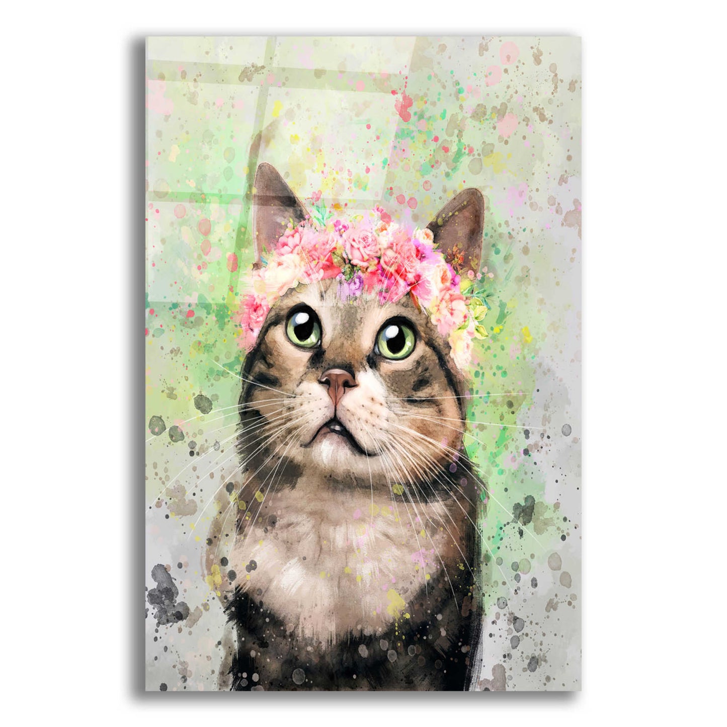 Epic Art 'Flower Crown Tabby Cat 4' by Furbaby Affiliates, Acrylic Glass Wall Art,12x16