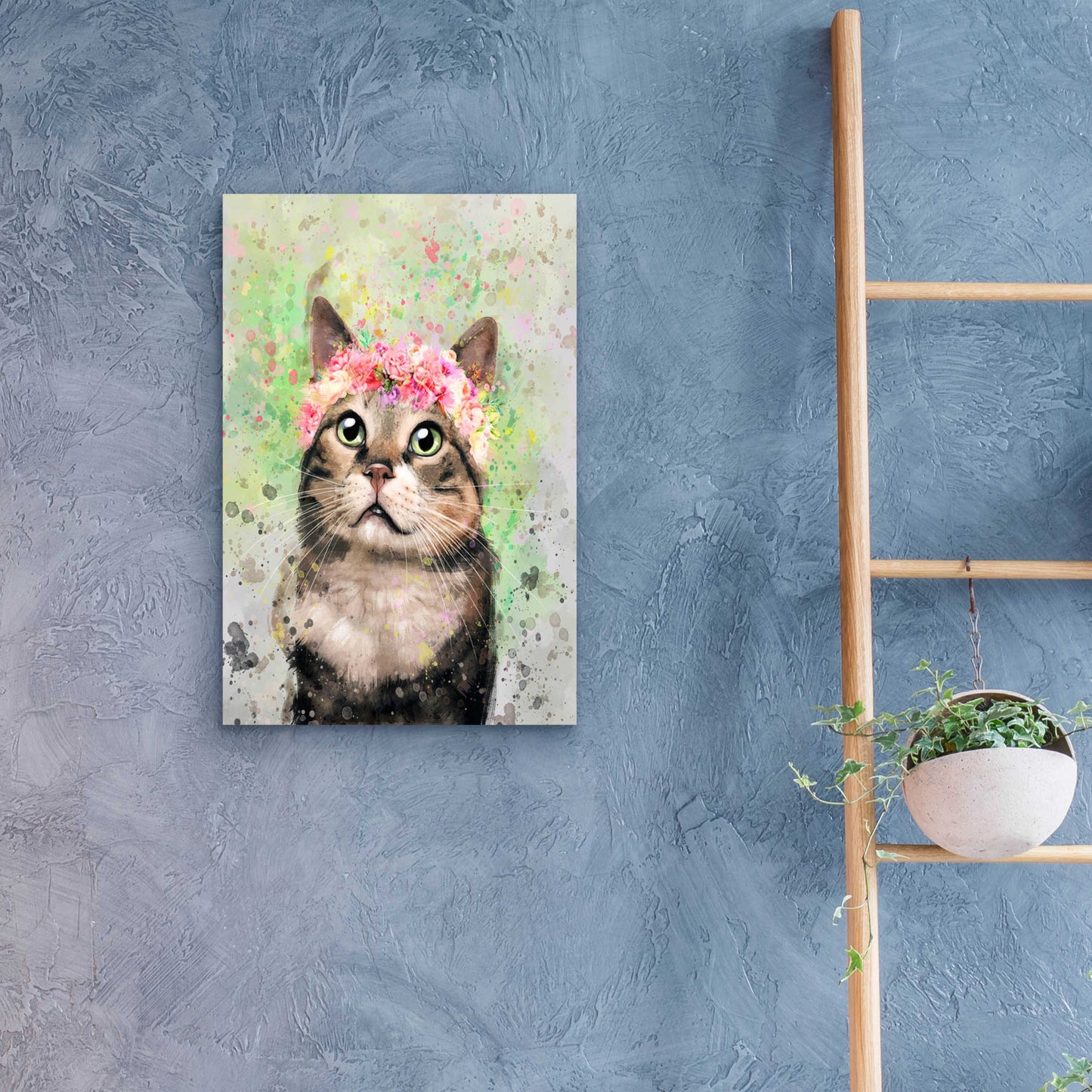 Epic Art 'Flower Crown Tabby Cat 4' by Furbaby Affiliates, Acrylic Glass Wall Art,16x24