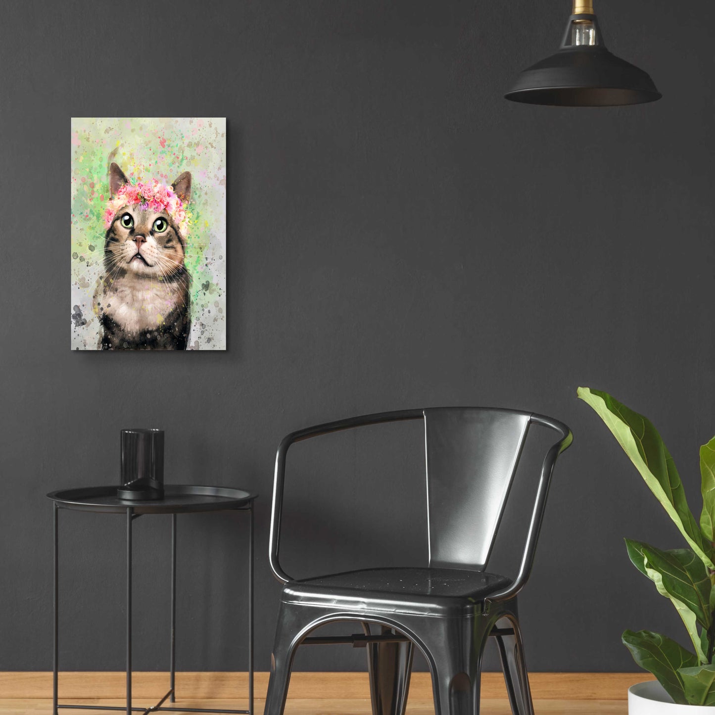 Epic Art 'Flower Crown Tabby Cat 4' by Furbaby Affiliates, Acrylic Glass Wall Art,16x24