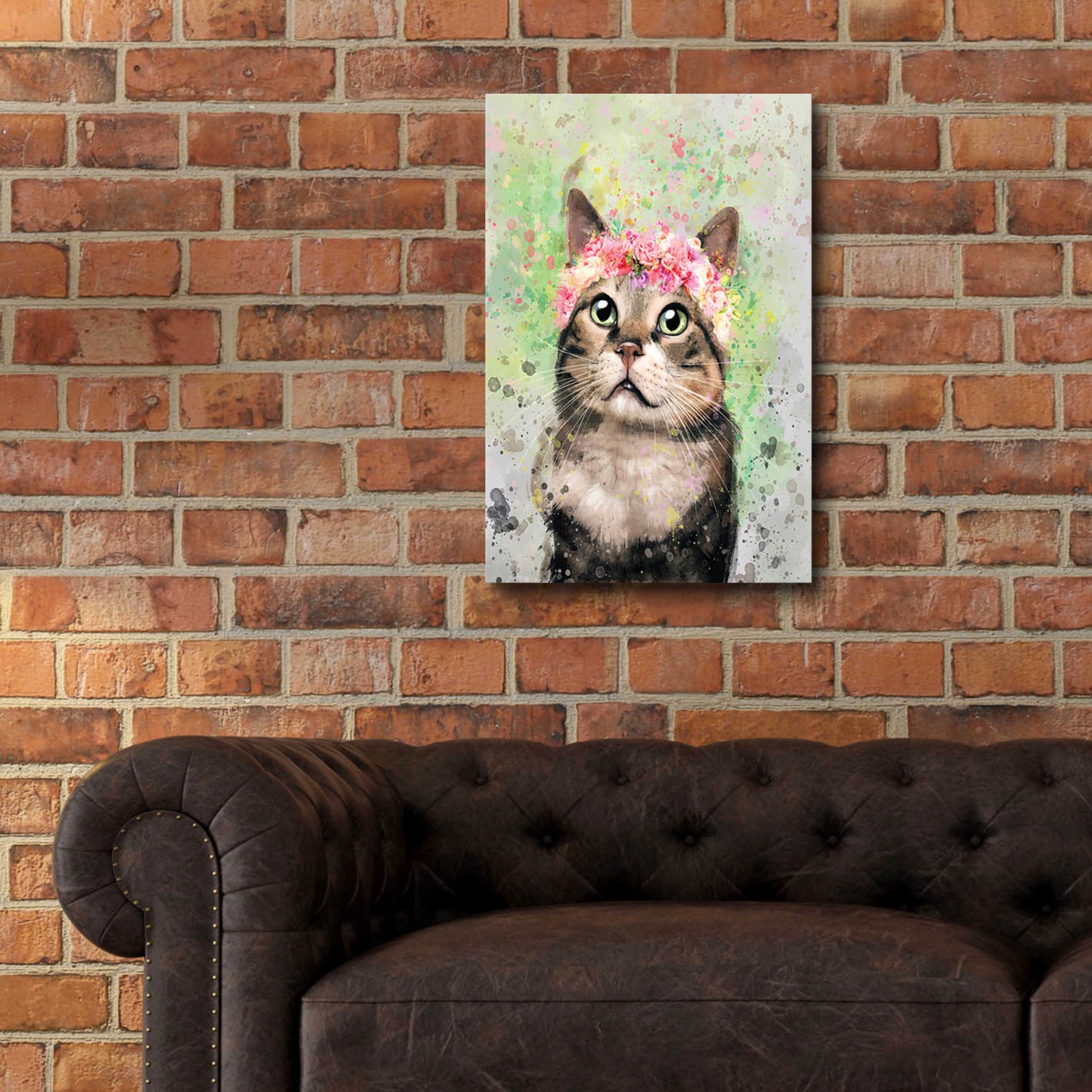 Epic Art 'Flower Crown Tabby Cat 4' by Furbaby Affiliates, Acrylic Glass Wall Art,16x24