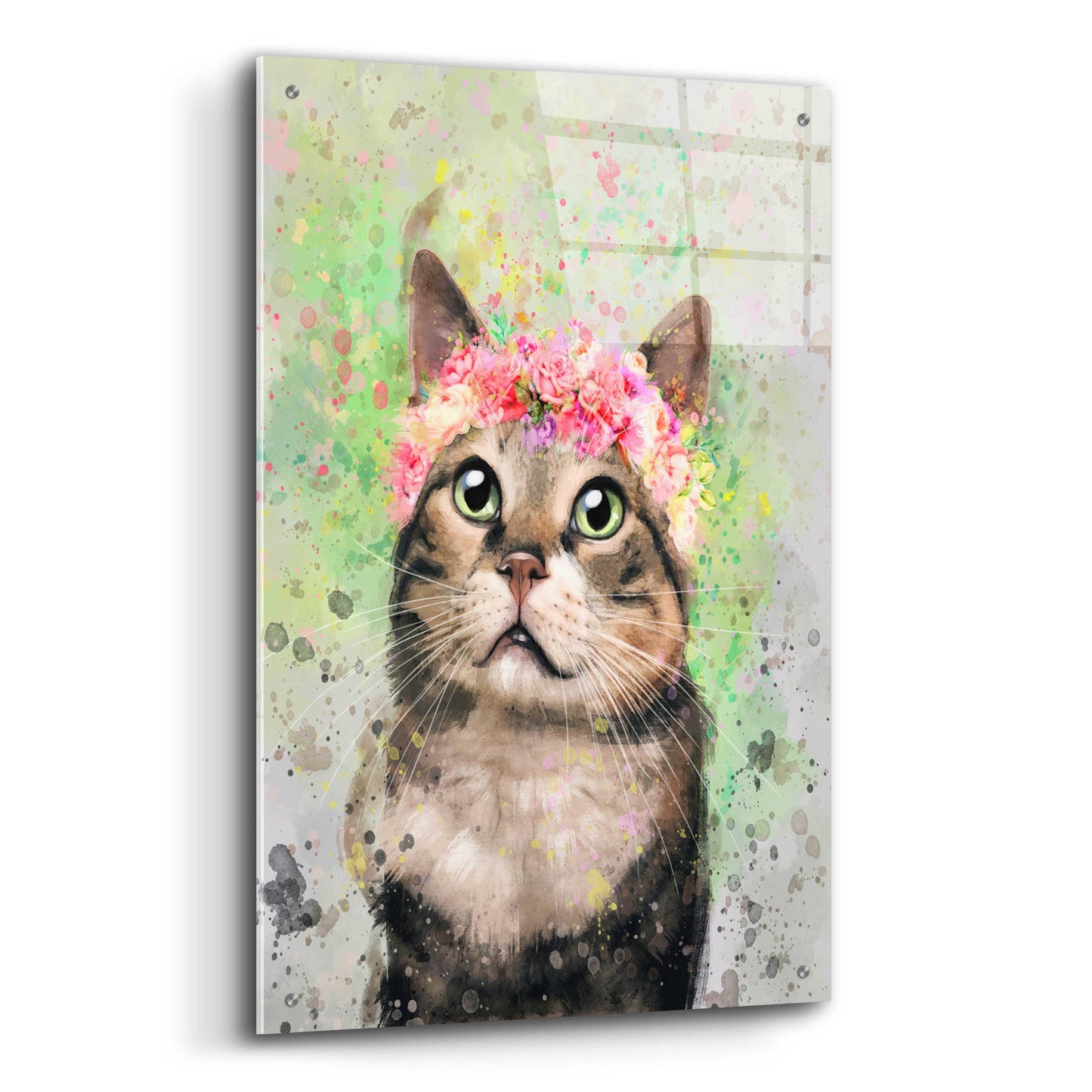 Epic Art 'Flower Crown Tabby Cat 4' by Furbaby Affiliates, Acrylic Glass Wall Art,24x36