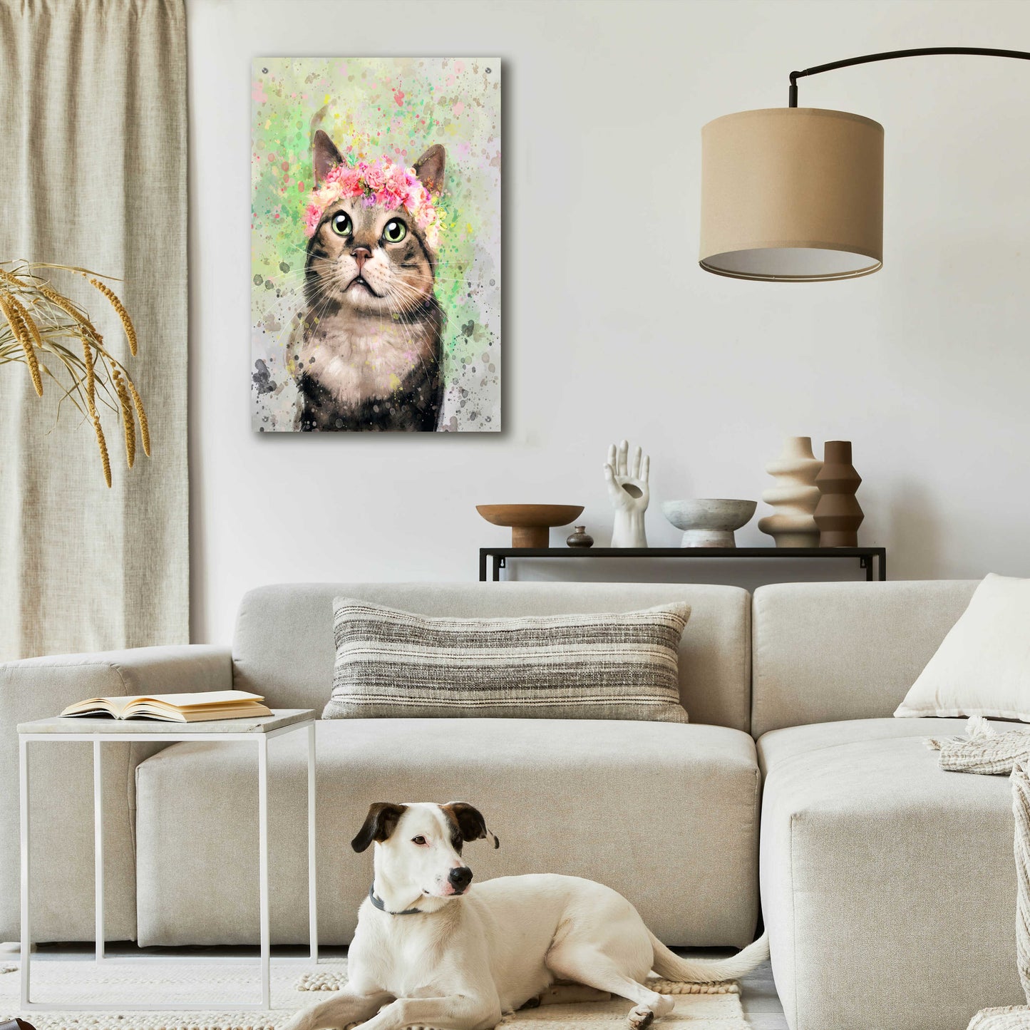 Epic Art 'Flower Crown Tabby Cat 4' by Furbaby Affiliates, Acrylic Glass Wall Art,24x36