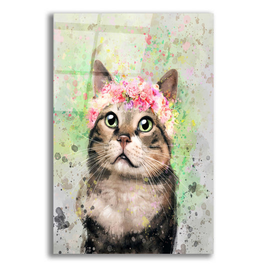 Epic Art 'Flower Crown Tabby Cat 4' by Furbaby Affiliates, Acrylic Glass Wall Art