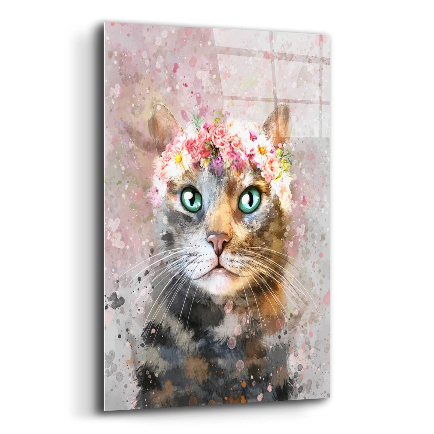 Epic Art 'Flower Crown Tabby Cat 3' by Furbaby Affiliates, Acrylic Glass Wall Art,12x16