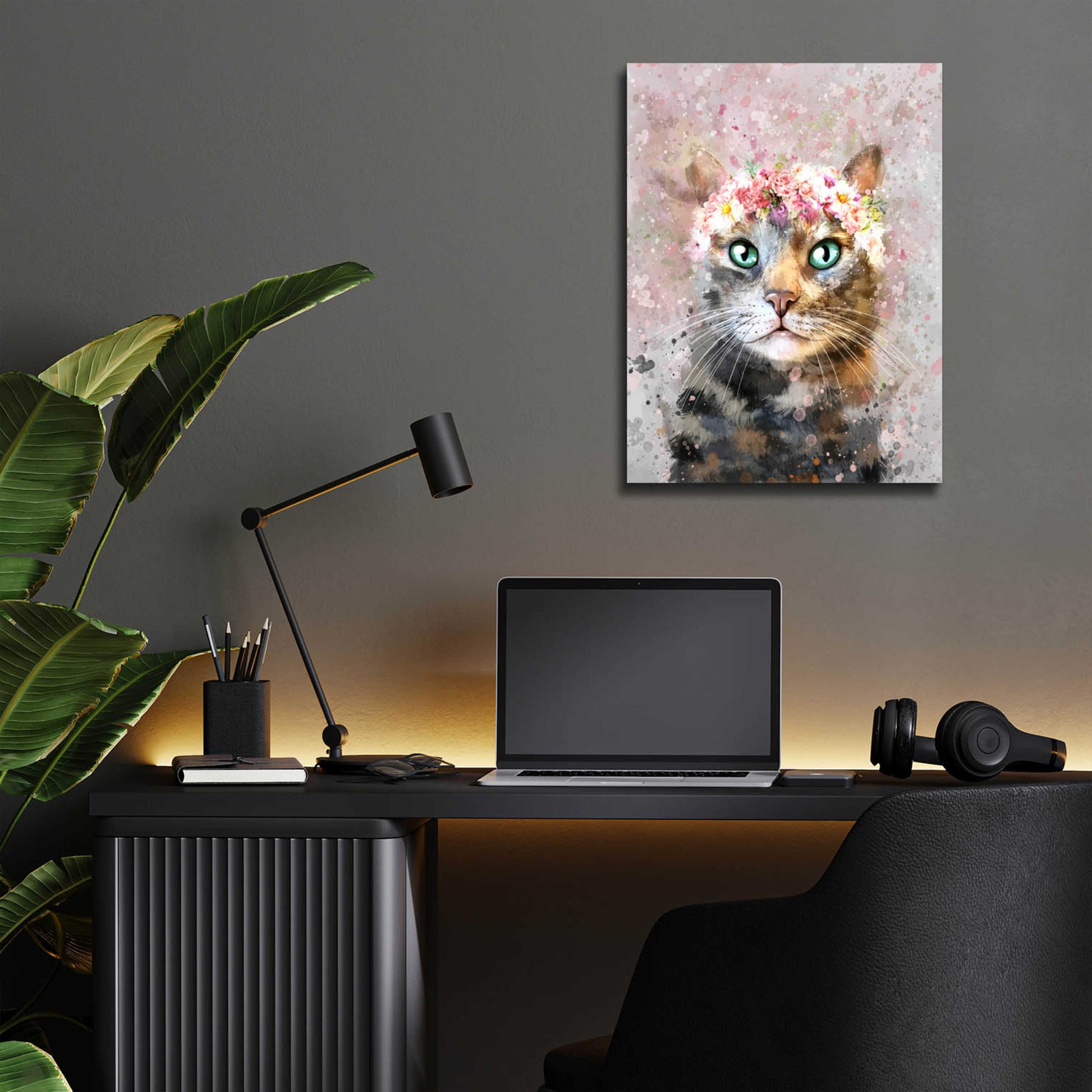 Epic Art 'Flower Crown Tabby Cat 3' by Furbaby Affiliates, Acrylic Glass Wall Art,12x16