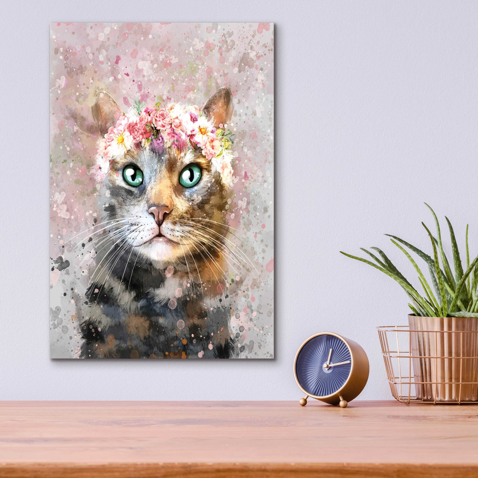 Epic Art 'Flower Crown Tabby Cat 3' by Furbaby Affiliates, Acrylic Glass Wall Art,12x16