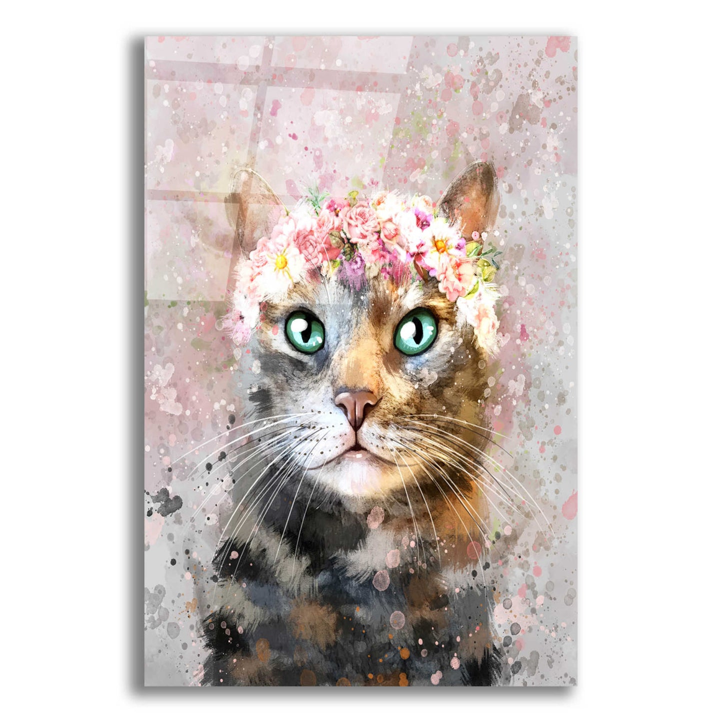 Epic Art 'Flower Crown Tabby Cat 3' by Furbaby Affiliates, Acrylic Glass Wall Art,12x16