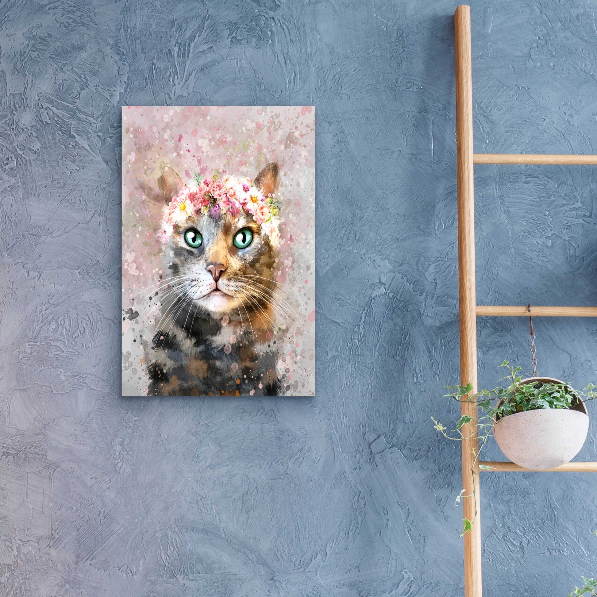 Epic Art 'Flower Crown Tabby Cat 3' by Furbaby Affiliates, Acrylic Glass Wall Art,16x24