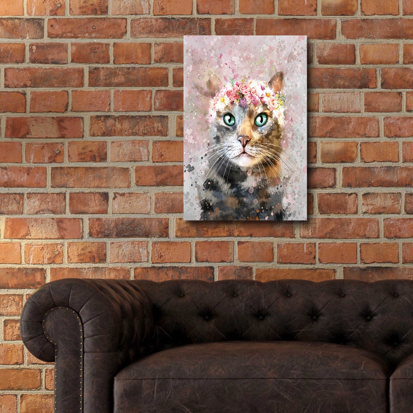 Epic Art 'Flower Crown Tabby Cat 3' by Furbaby Affiliates, Acrylic Glass Wall Art,16x24