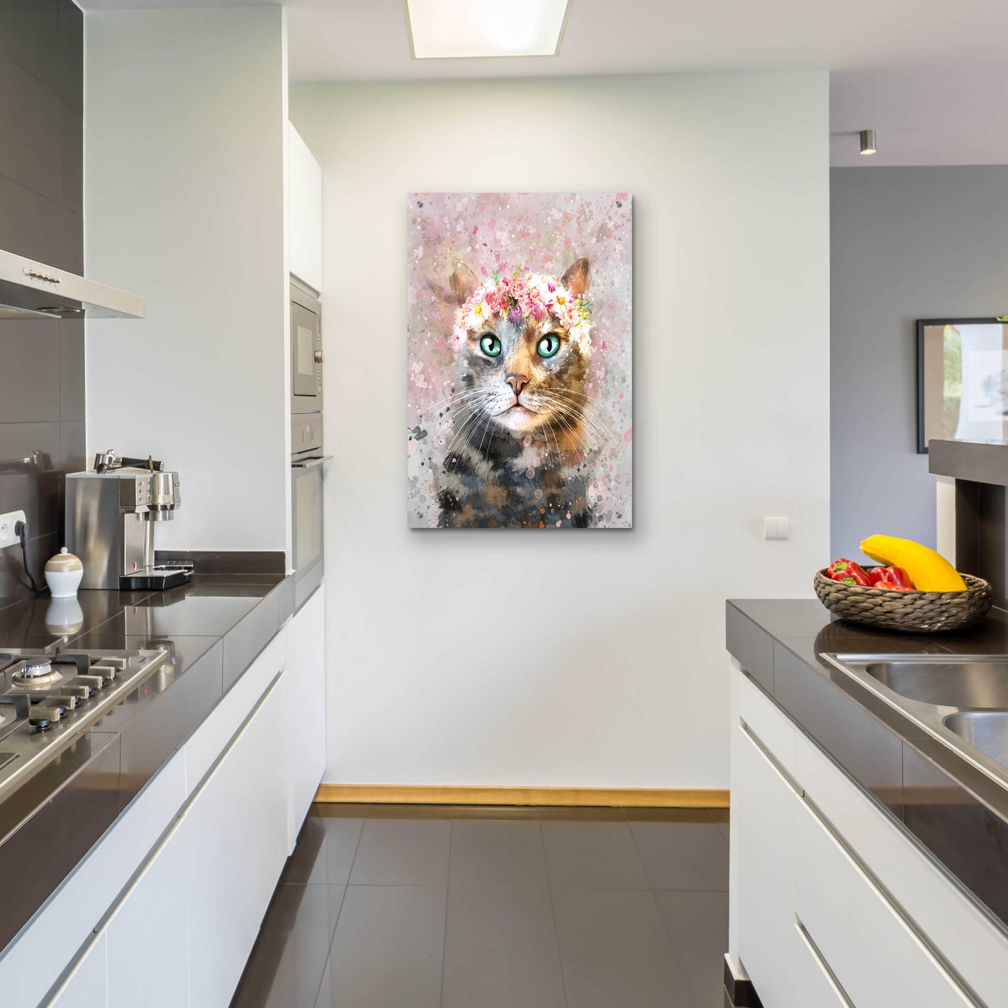 Epic Art 'Flower Crown Tabby Cat 3' by Furbaby Affiliates, Acrylic Glass Wall Art,24x36