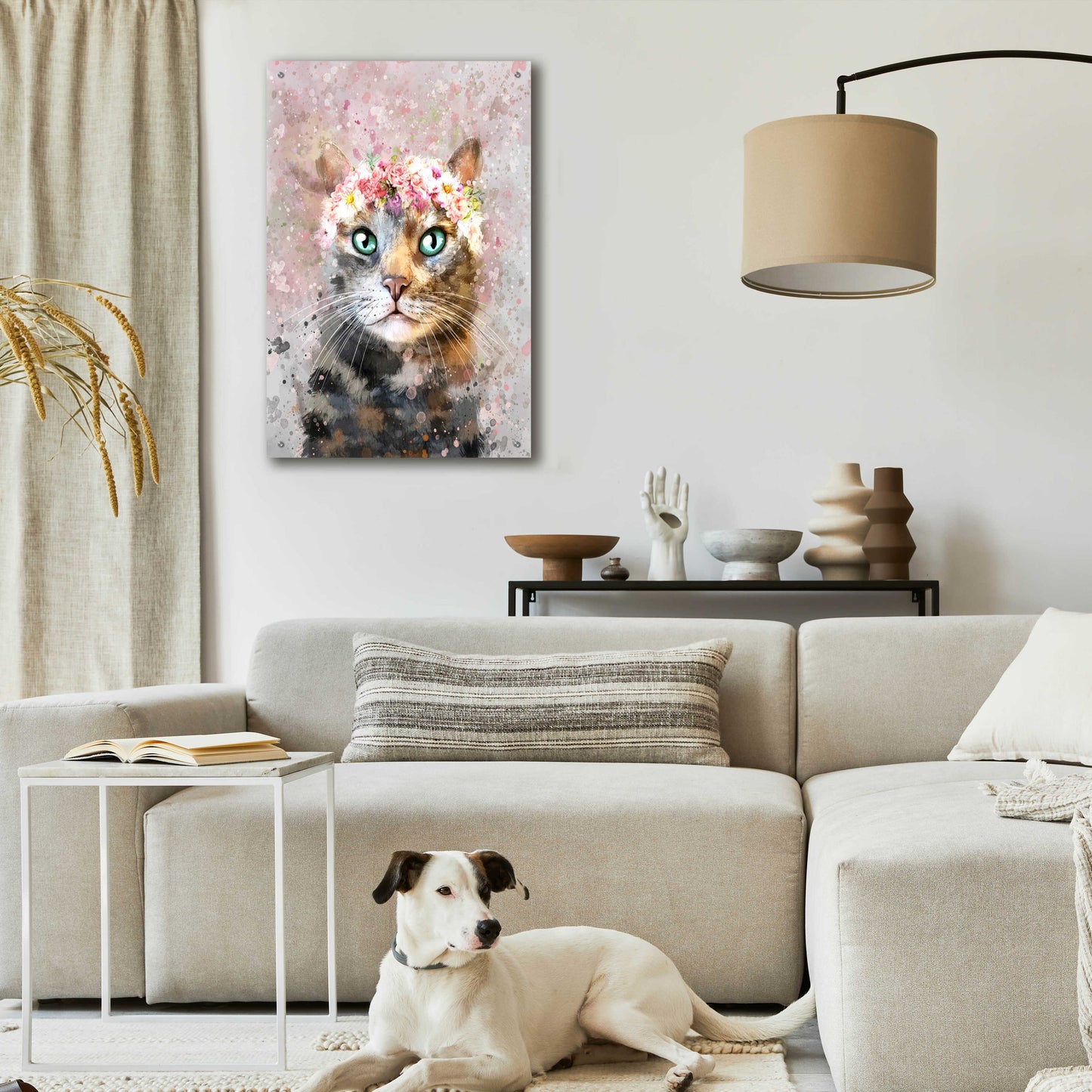 Epic Art 'Flower Crown Tabby Cat 3' by Furbaby Affiliates, Acrylic Glass Wall Art,24x36