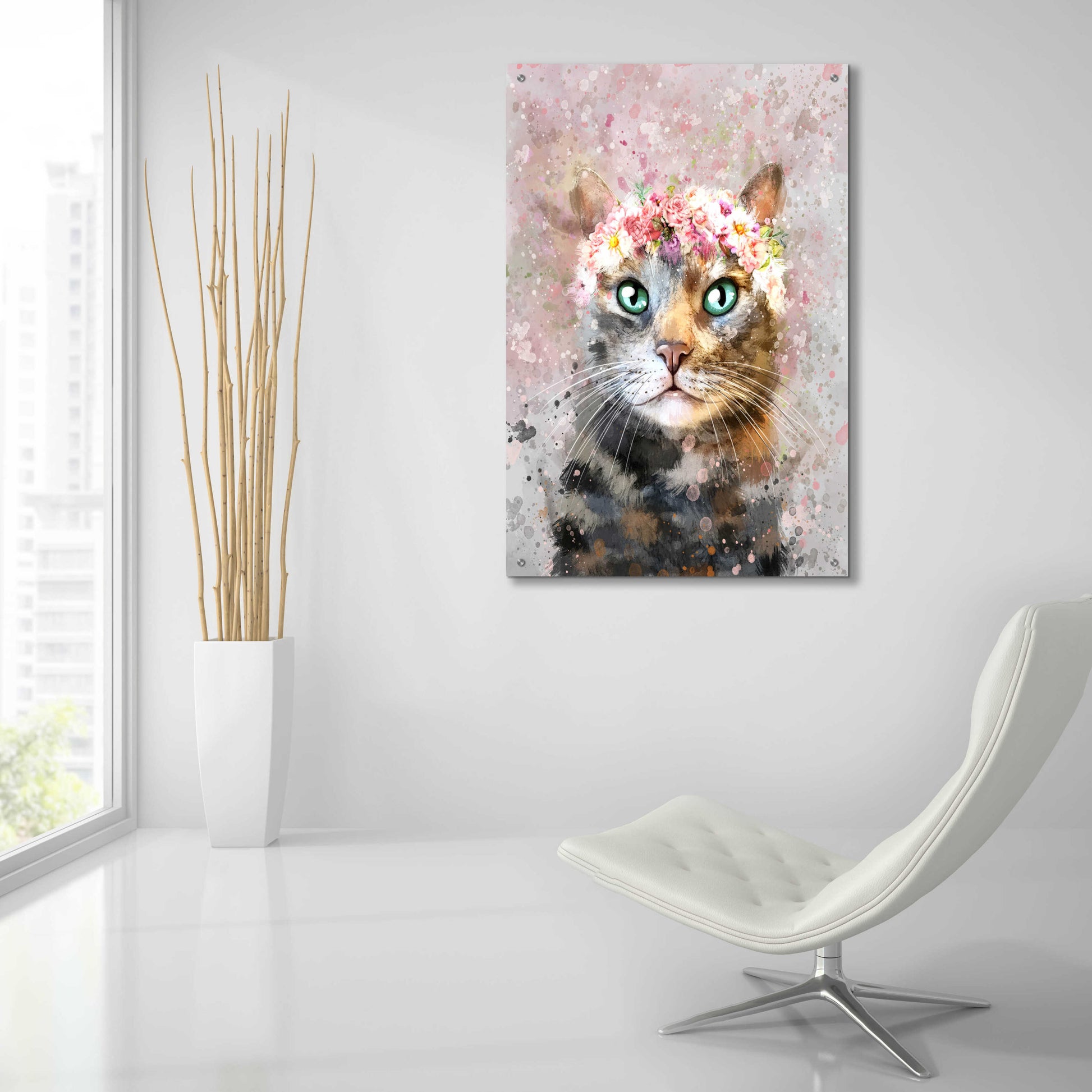 Epic Art 'Flower Crown Tabby Cat 3' by Furbaby Affiliates, Acrylic Glass Wall Art,24x36