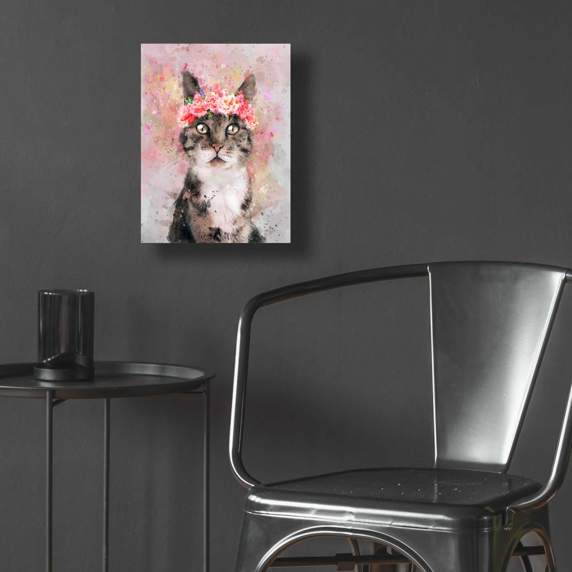 Epic Art 'Flower Crown Tabby Cat 2' by Furbaby Affiliates, Acrylic Glass Wall Art,12x16