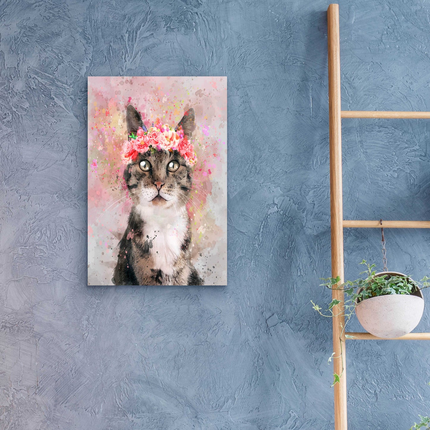 Epic Art 'Flower Crown Tabby Cat 2' by Furbaby Affiliates, Acrylic Glass Wall Art,16x24