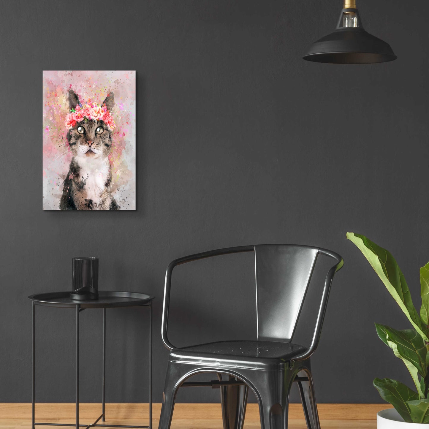 Epic Art 'Flower Crown Tabby Cat 2' by Furbaby Affiliates, Acrylic Glass Wall Art,16x24