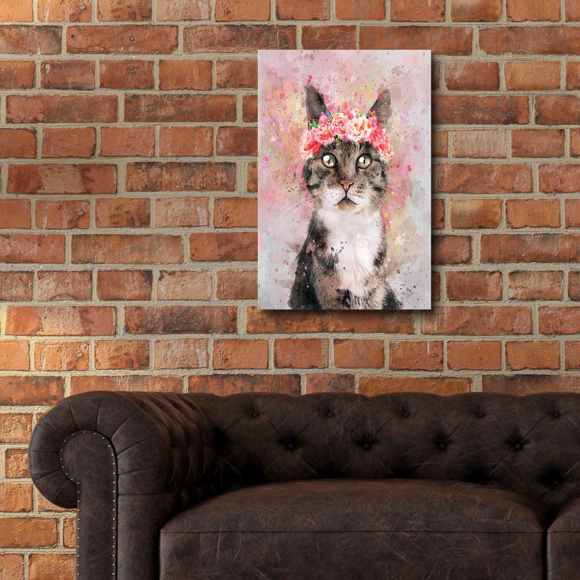 Epic Art 'Flower Crown Tabby Cat 2' by Furbaby Affiliates, Acrylic Glass Wall Art,16x24