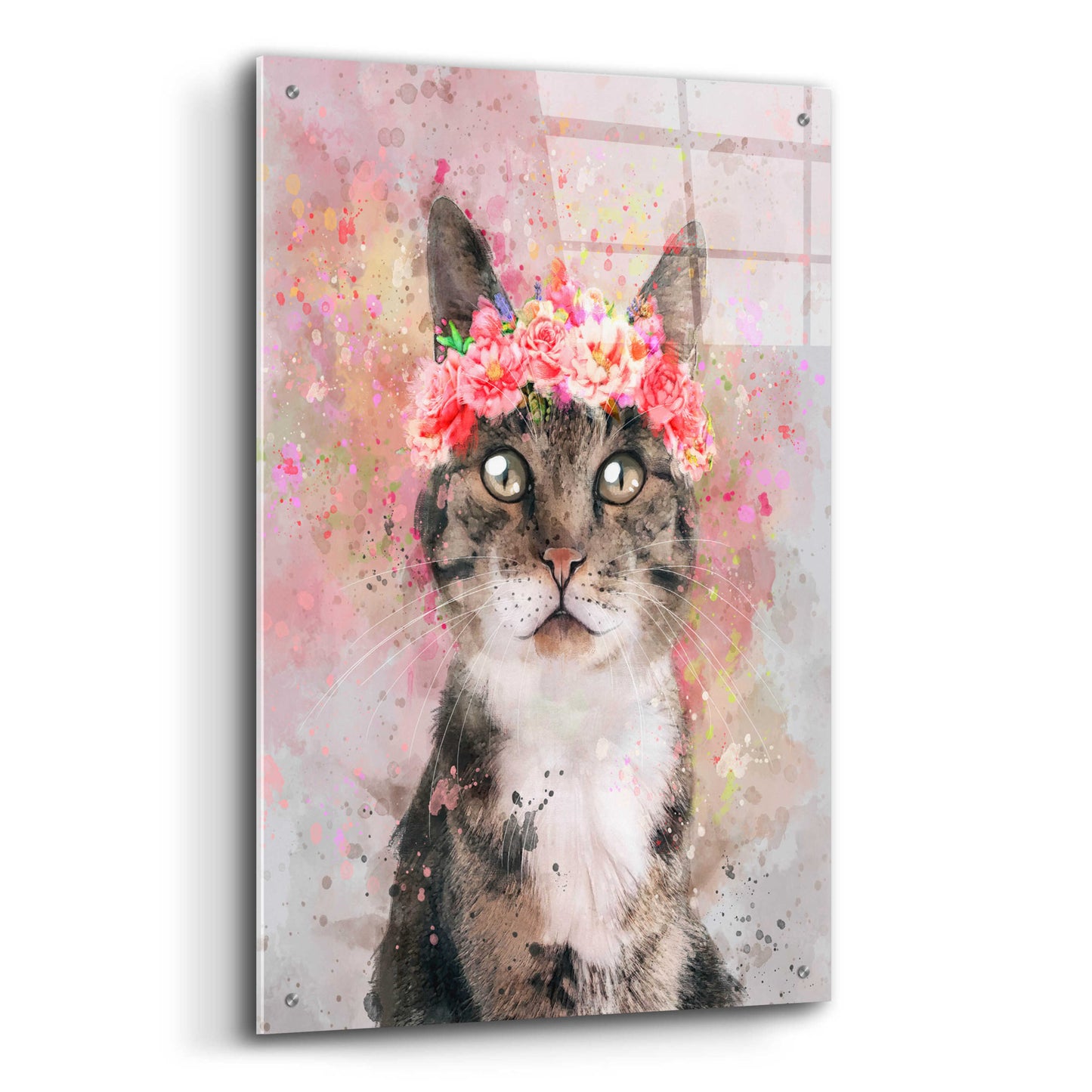 Epic Art 'Flower Crown Tabby Cat 2' by Furbaby Affiliates, Acrylic Glass Wall Art,24x36