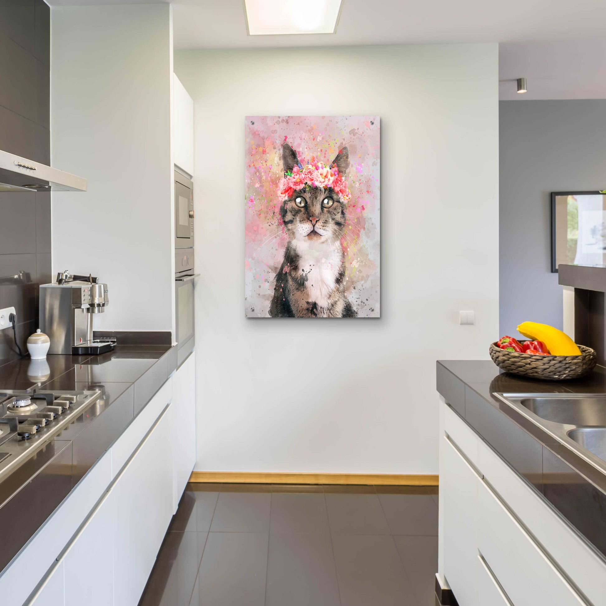 Epic Art 'Flower Crown Tabby Cat 2' by Furbaby Affiliates, Acrylic Glass Wall Art,24x36