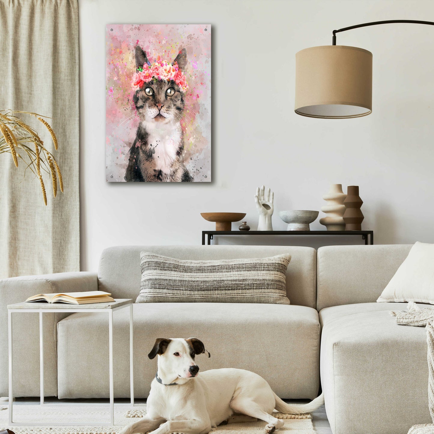 Epic Art 'Flower Crown Tabby Cat 2' by Furbaby Affiliates, Acrylic Glass Wall Art,24x36