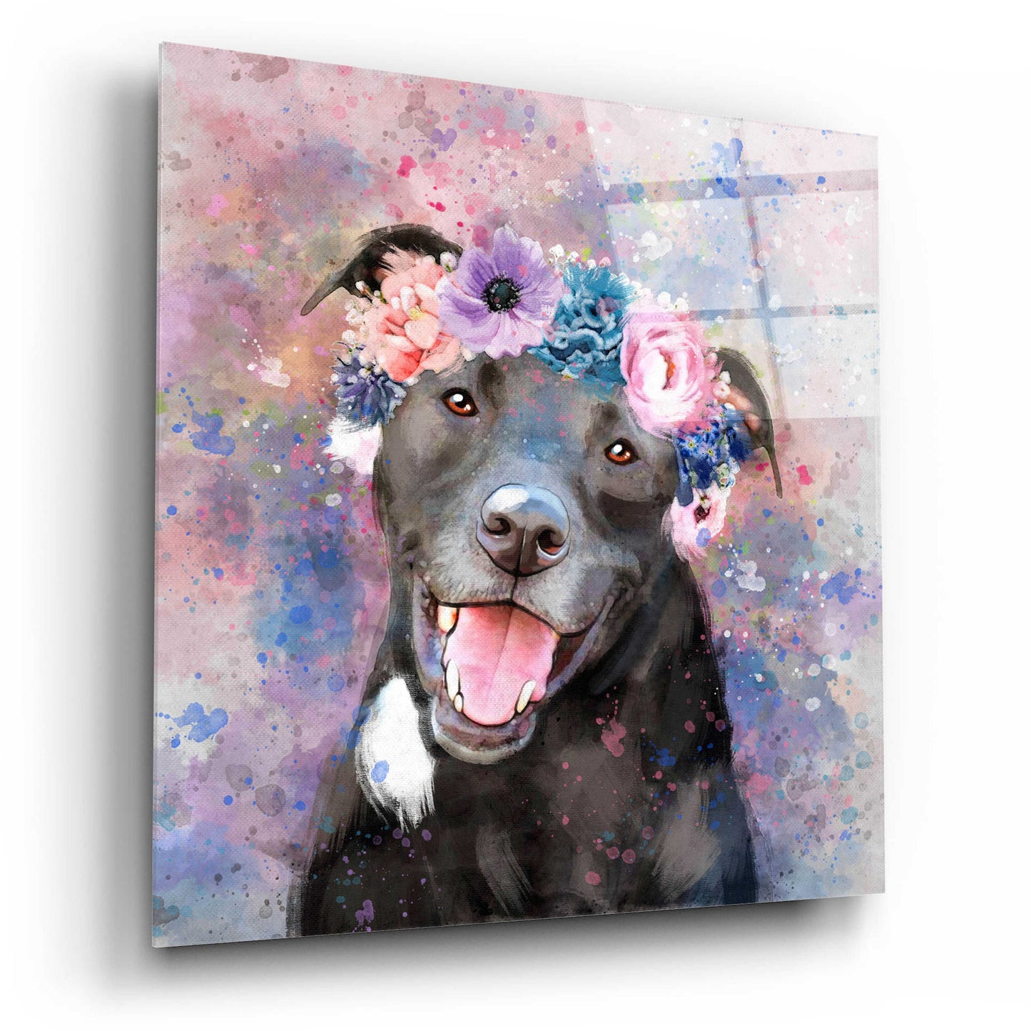 Epic Art 'Flower Crown Staffordshire Terrier' by Furbaby Affiliates, Acrylic Glass Wall Art,12x12