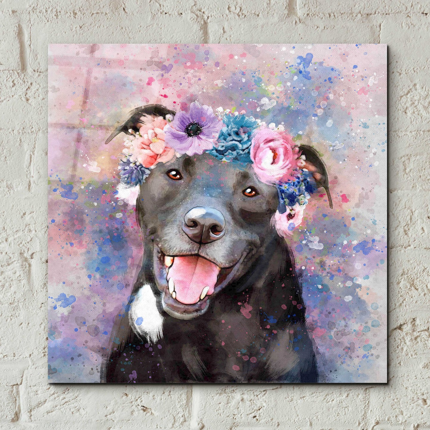 Epic Art 'Flower Crown Staffordshire Terrier' by Furbaby Affiliates, Acrylic Glass Wall Art,12x12