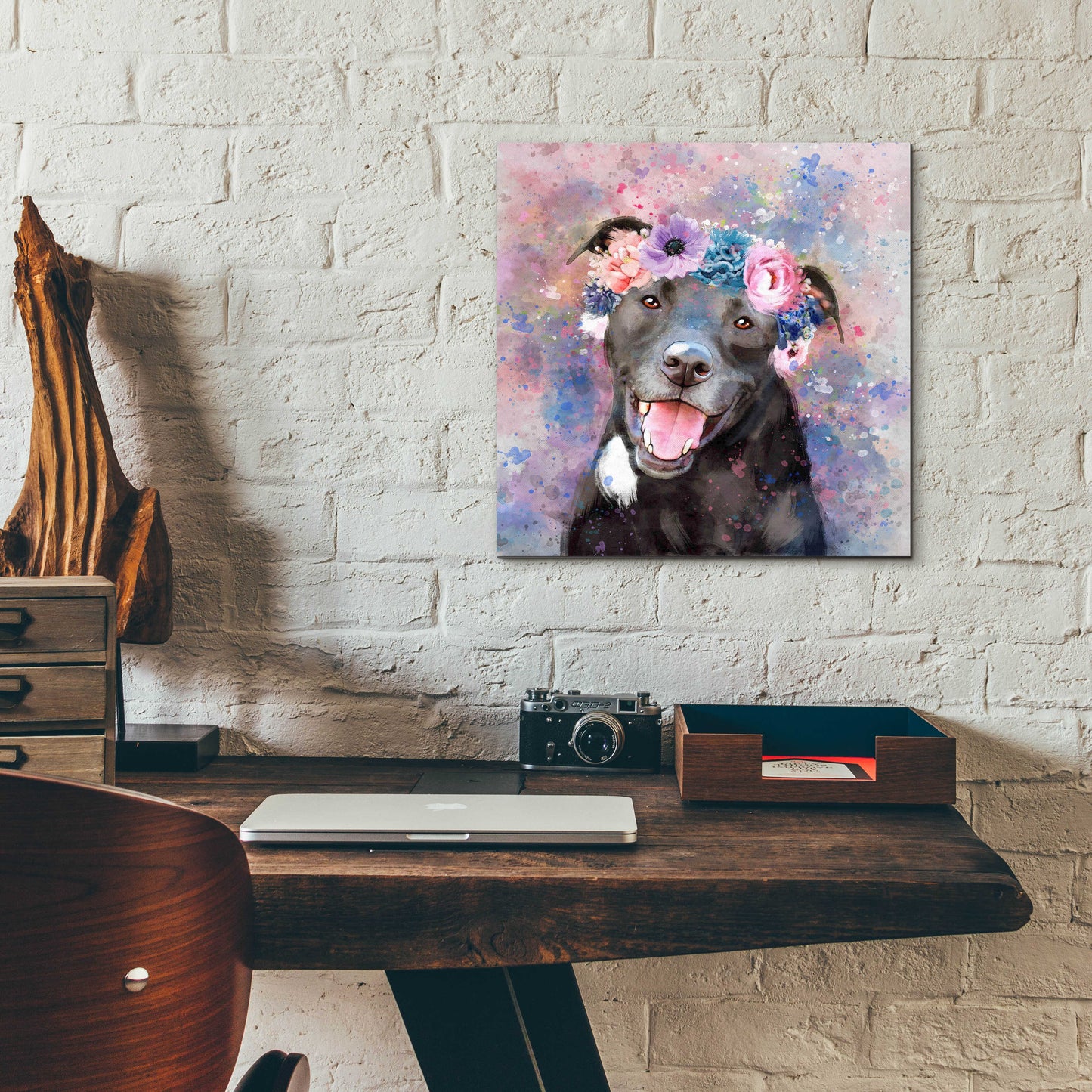 Epic Art 'Flower Crown Staffordshire Terrier' by Furbaby Affiliates, Acrylic Glass Wall Art,12x12