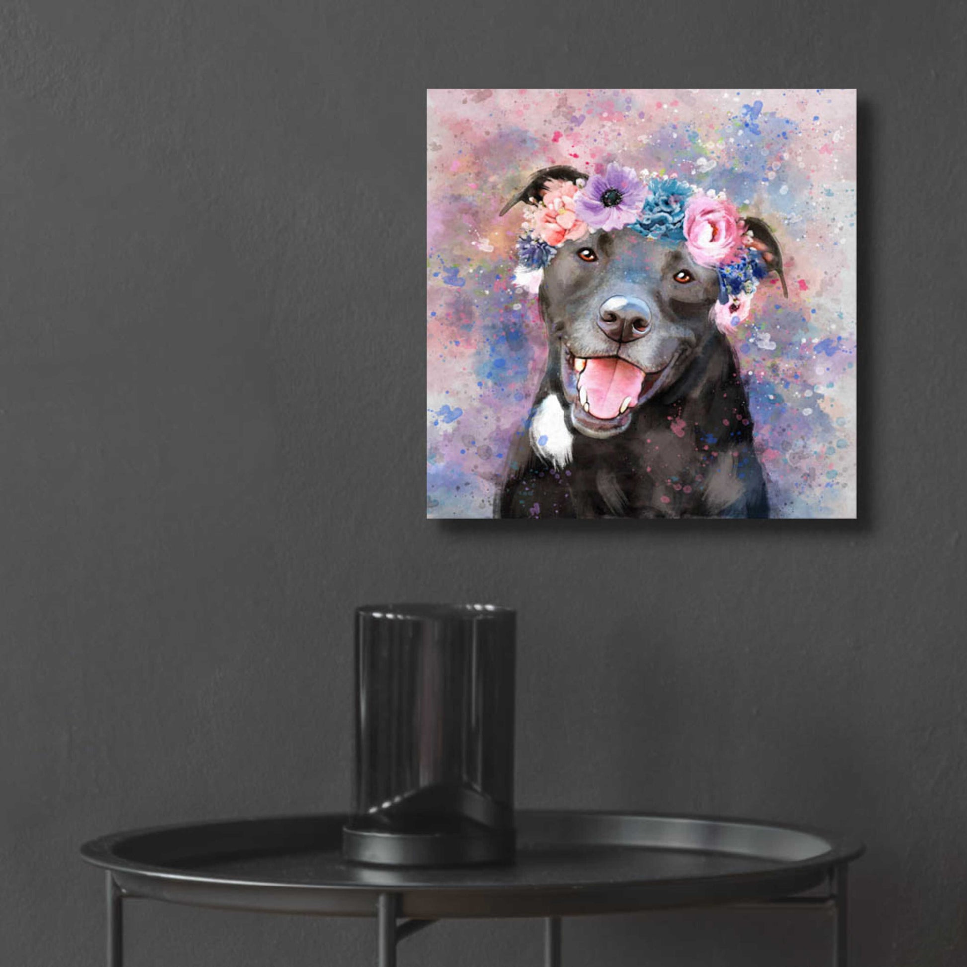 Epic Art 'Flower Crown Staffordshire Terrier' by Furbaby Affiliates, Acrylic Glass Wall Art,12x12