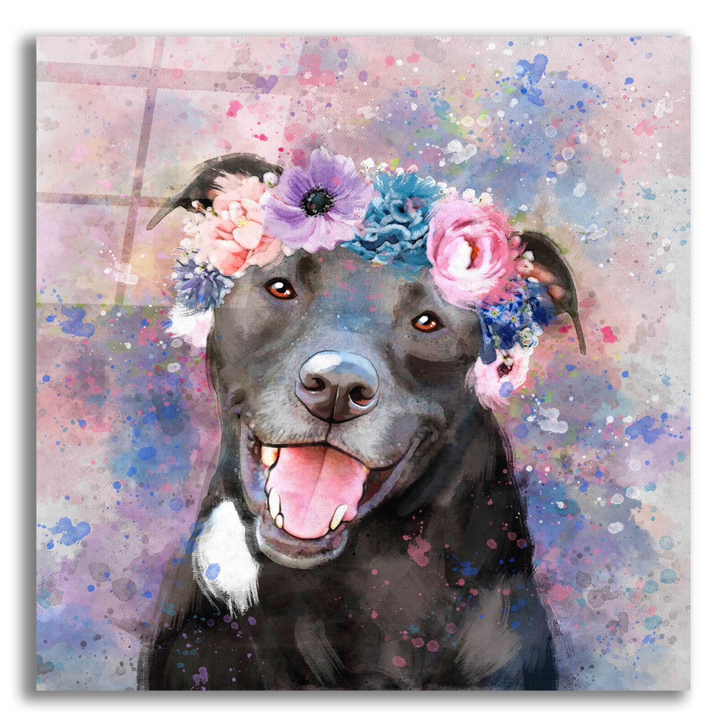 Epic Art 'Flower Crown Staffordshire Terrier' by Furbaby Affiliates, Acrylic Glass Wall Art,12x12