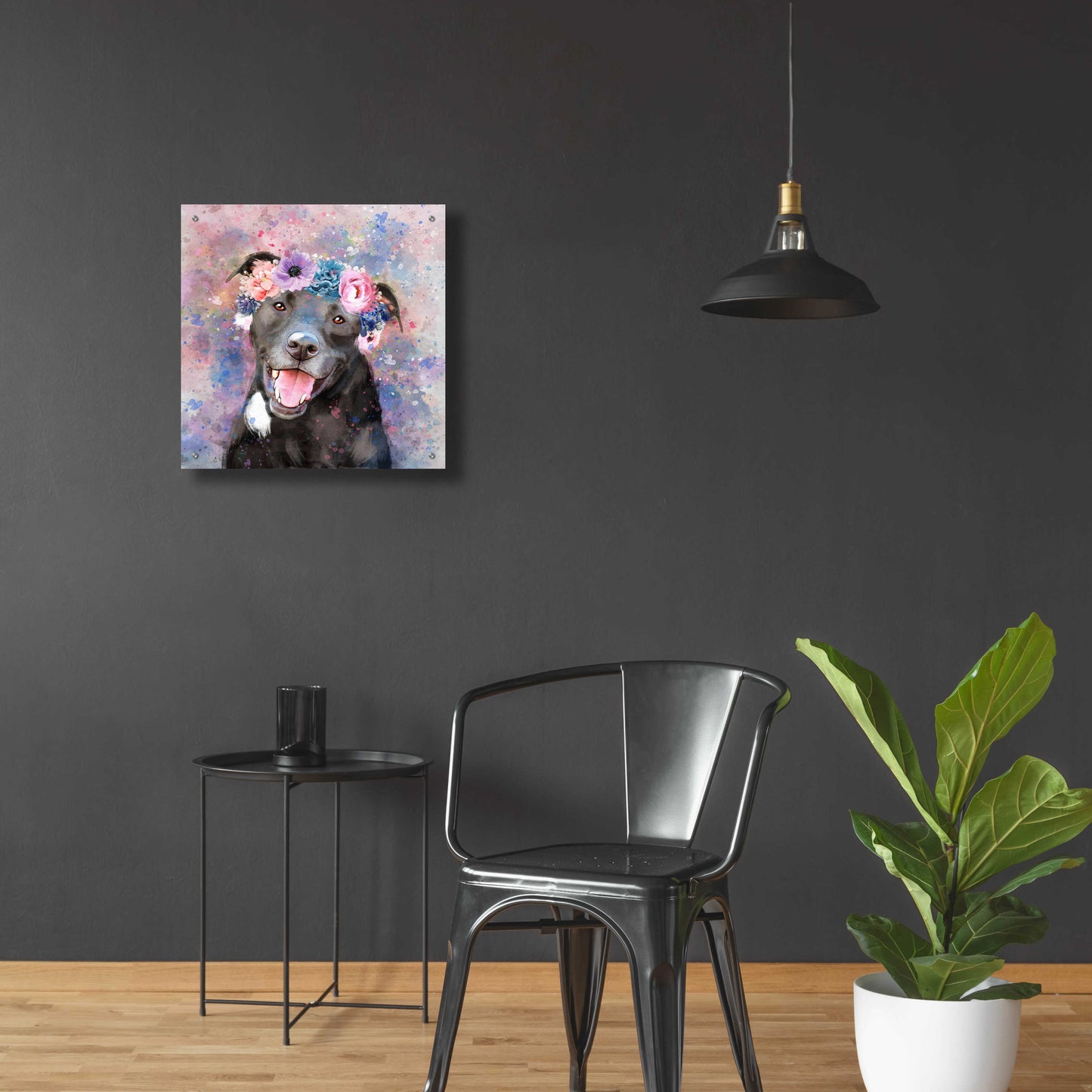 Epic Art 'Flower Crown Staffordshire Terrier' by Furbaby Affiliates, Acrylic Glass Wall Art,24x24