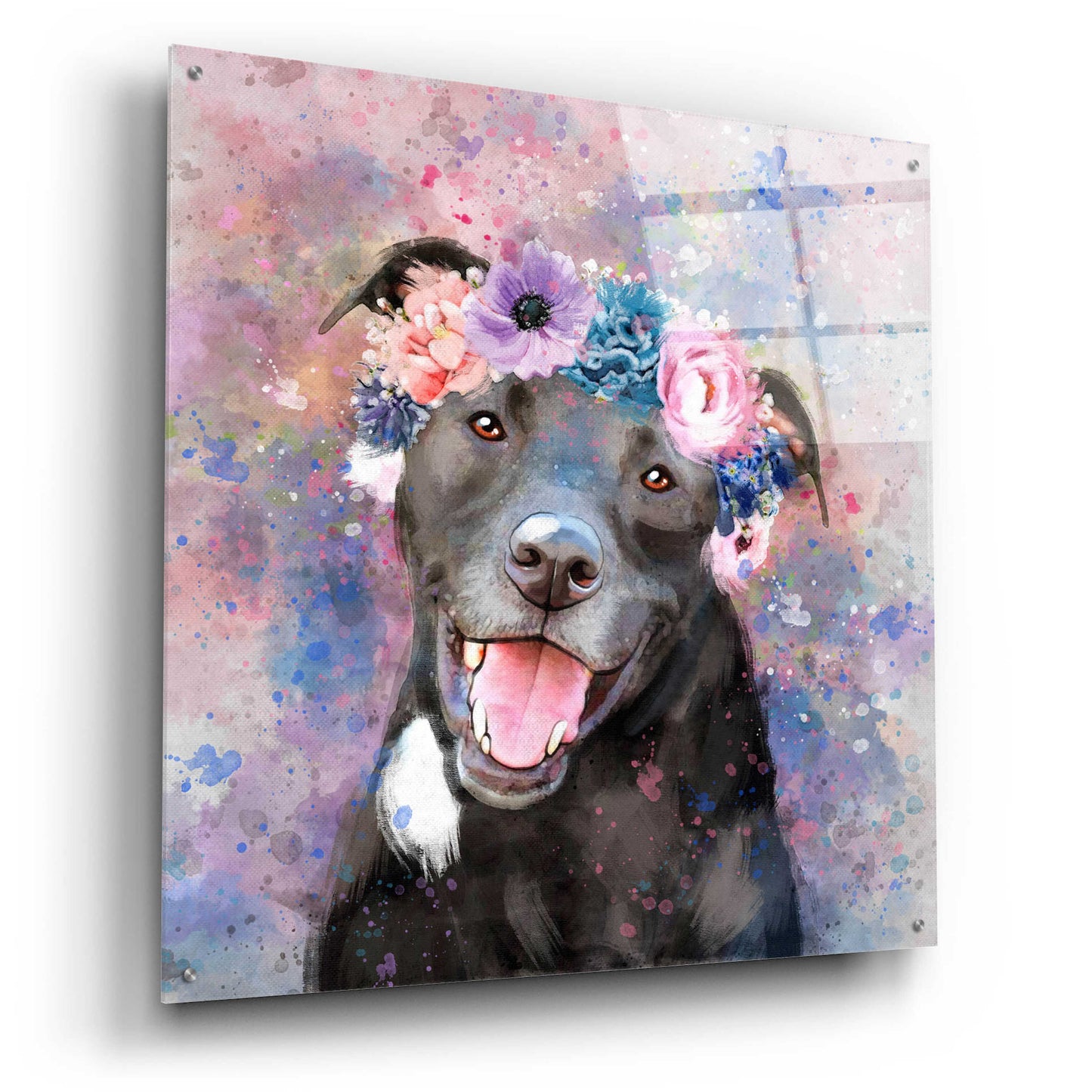 Epic Art 'Flower Crown Staffordshire Terrier' by Furbaby Affiliates, Acrylic Glass Wall Art,36x36