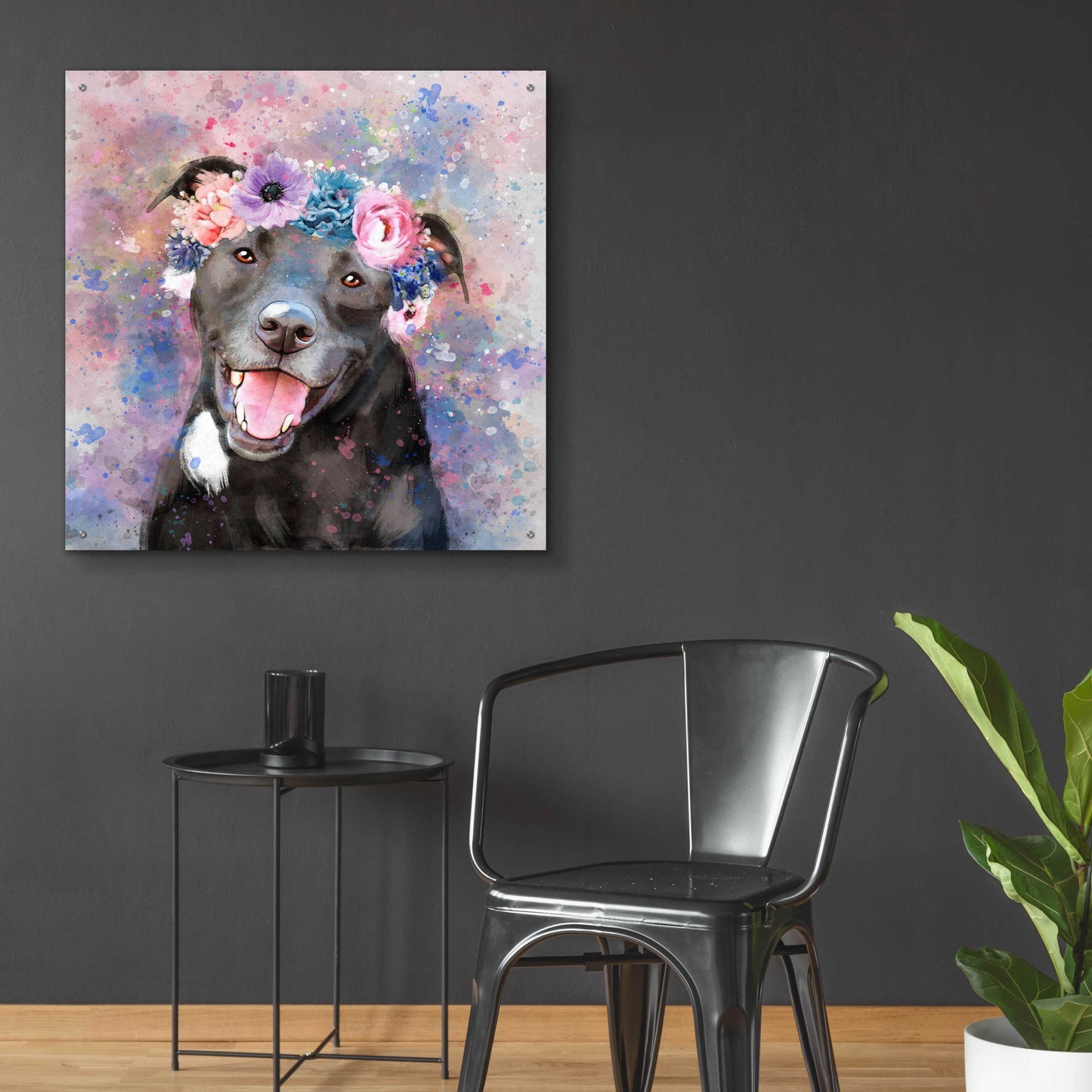 Epic Art 'Flower Crown Staffordshire Terrier' by Furbaby Affiliates, Acrylic Glass Wall Art,36x36